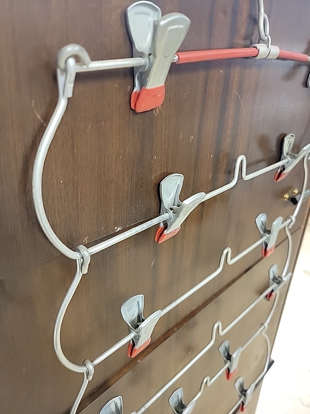 MCM Vintage All Metal Travel Hanger – 6 Collapsable Tiers with Movable Clips RED