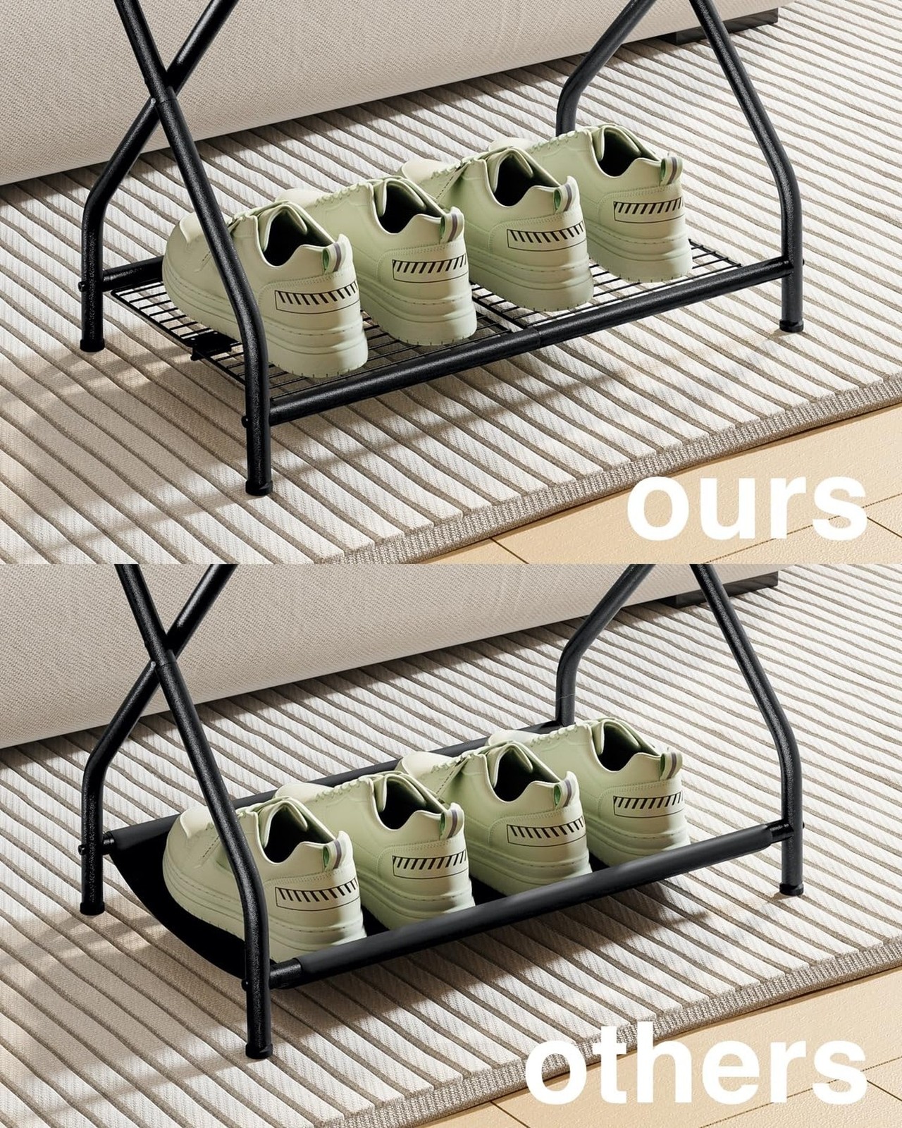 1-Piece Foldable Black Luggage Rack Stand with Storage Shelf – Heavy Duty Met…