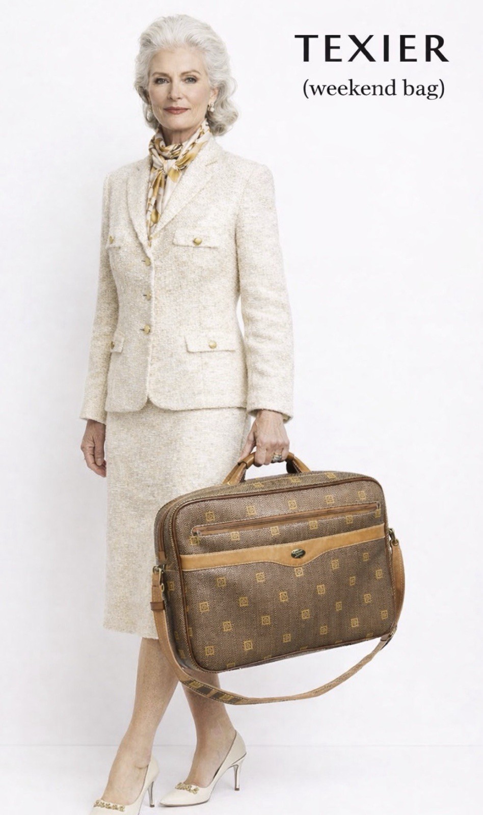 French Texier Gladstone Luggage Herringbone Coated Canvas Cowhide Suitcase VTG