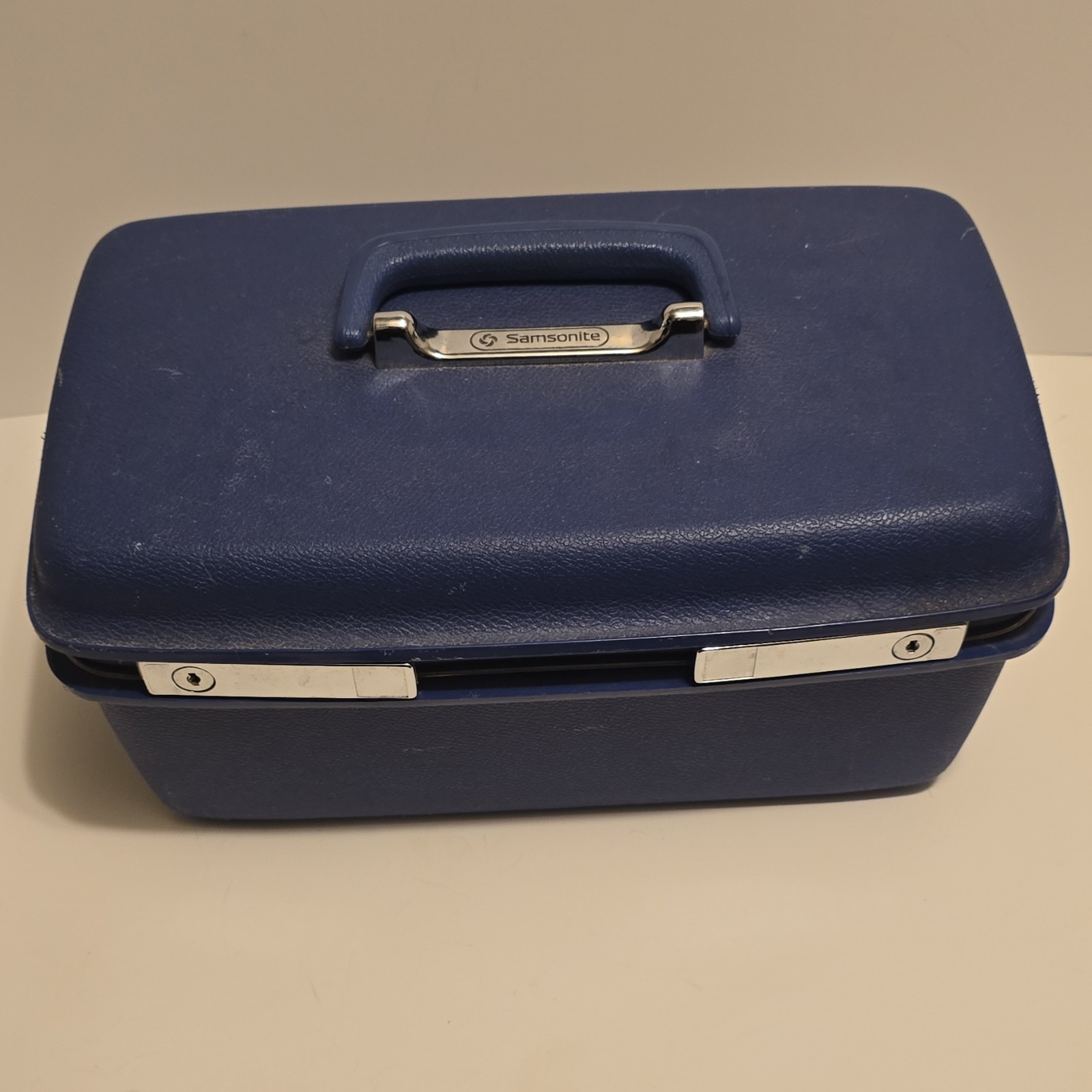 Samsonite Blue Hard Vanity Case 1970s Vintage with Mirror & Extra Compartments