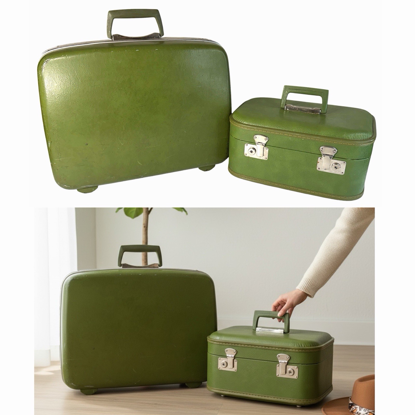 Vintage 1960s Samsonite Silhouette Ambassador Luggage Avocado Green USA Made
