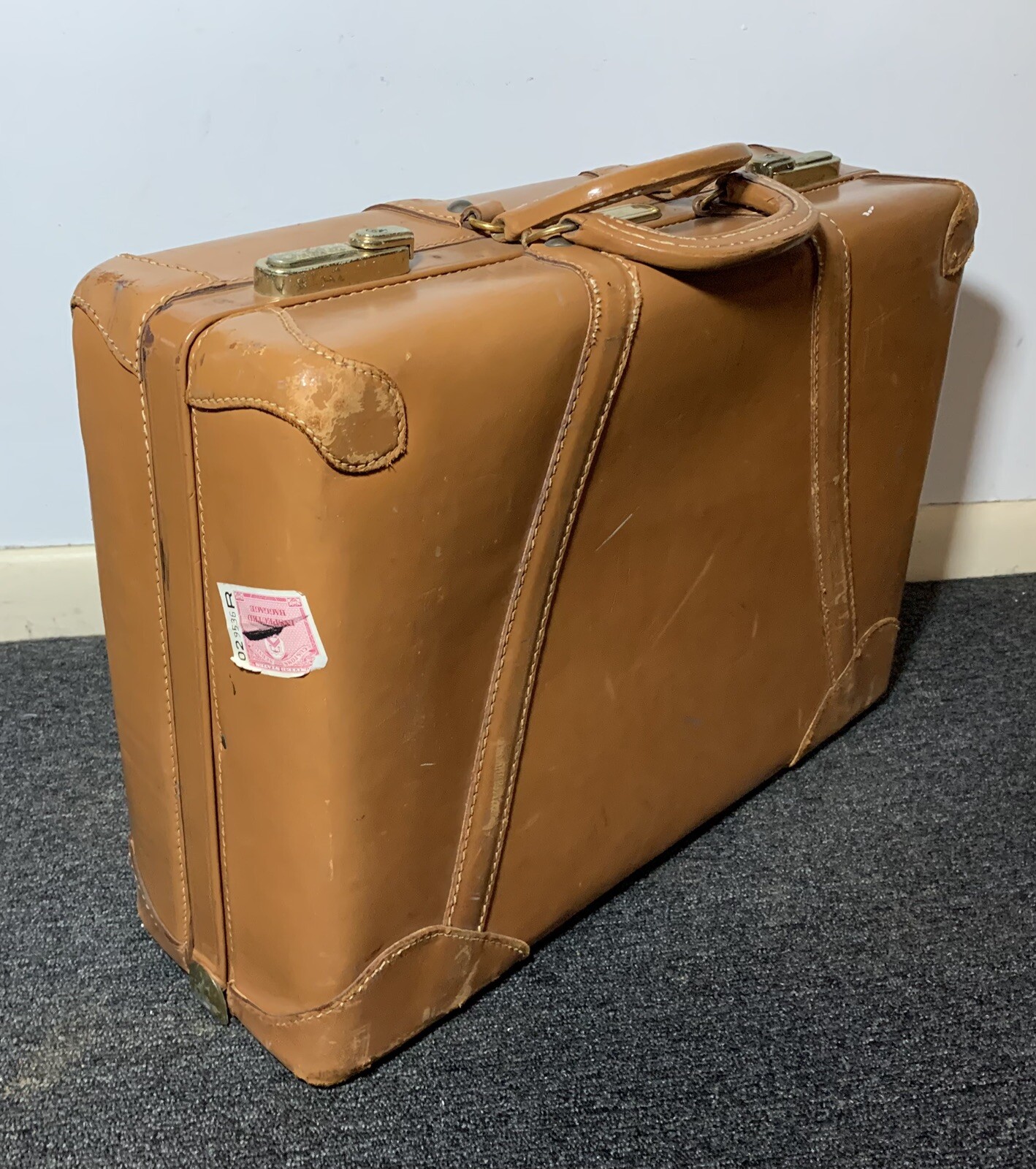 Vintage 50s GS Stylite Philadelphia PA Deluxe Suitcase Light Brown Leather Case