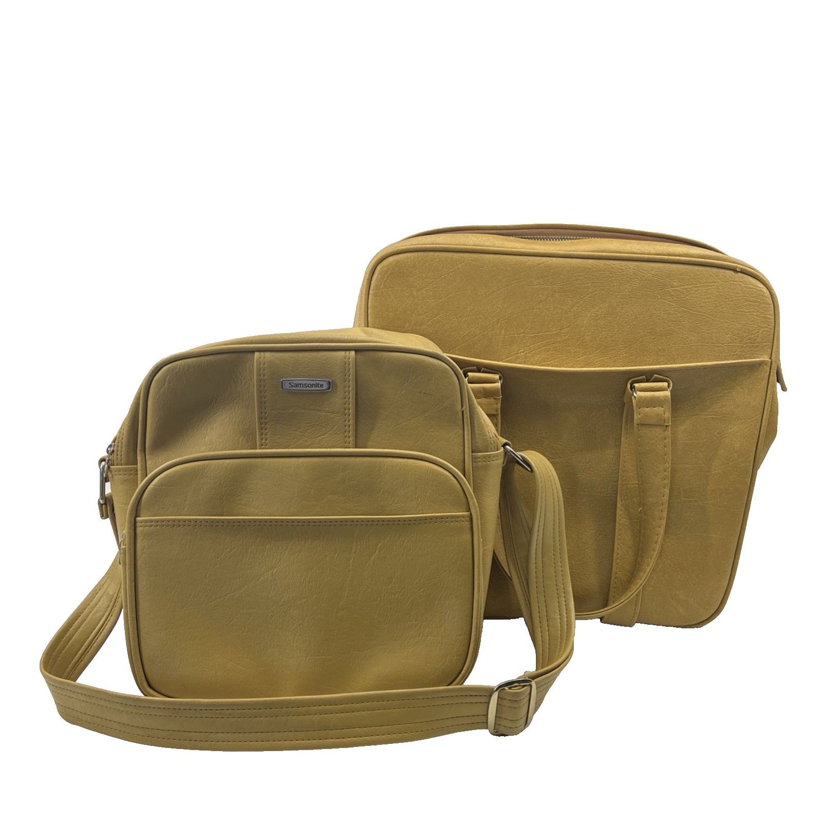 2 Vintage 1970s Yellow Samsonite Silhouette Travel Carry On Luggage Tote Bag