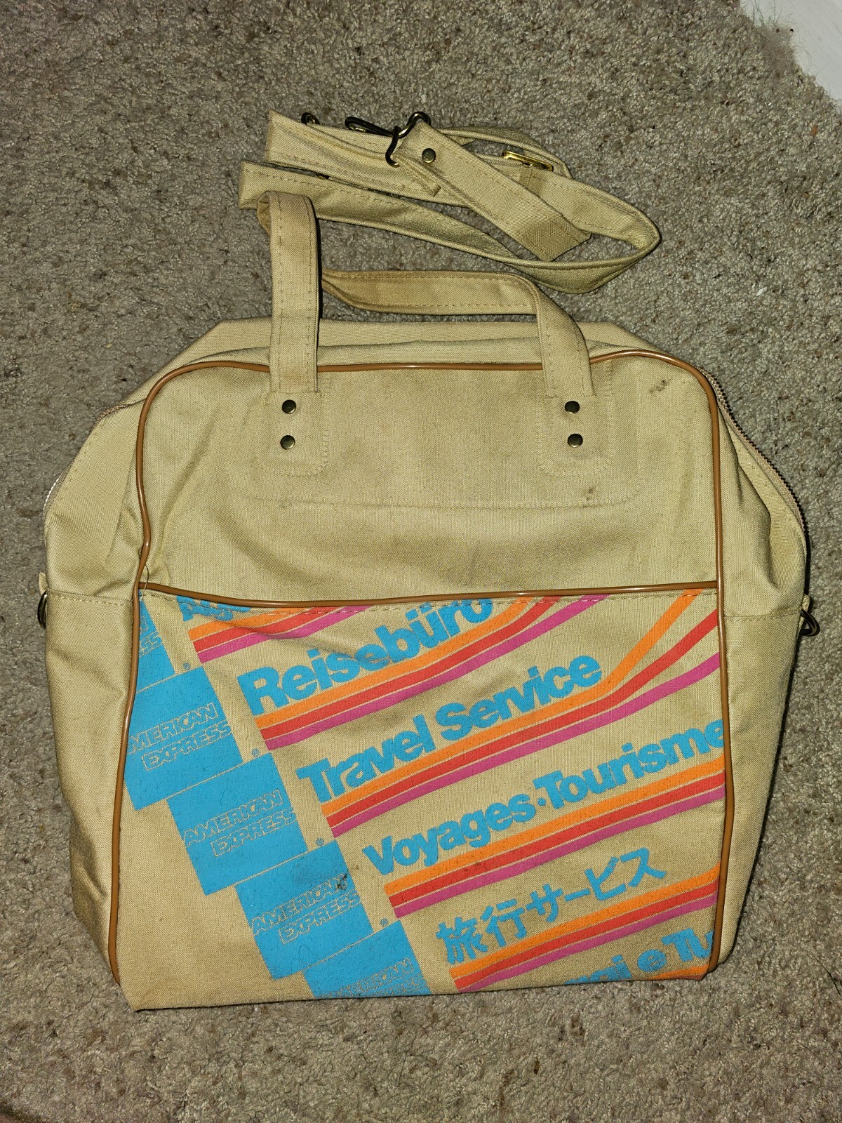 Vintage American Express Travel Service Airplane Carry-On Bag Luggage Canvas