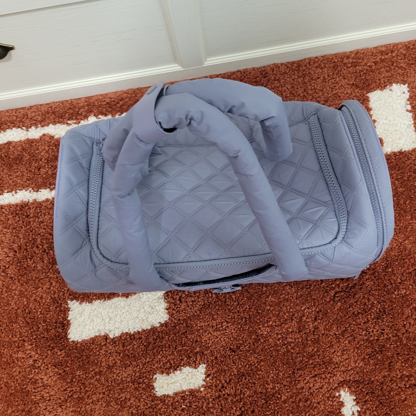 Joan & David Rolling Nylon Quilted Duffel Bag Travel Carry on With Strap Grey