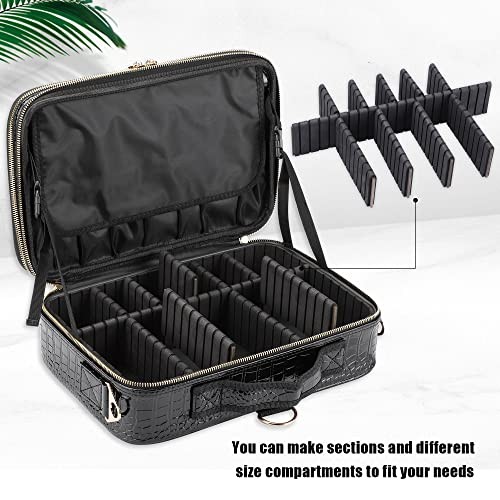 Travel Makeup Train Case,Large Capacity Cosmetic Bags for Medium Glossy Black