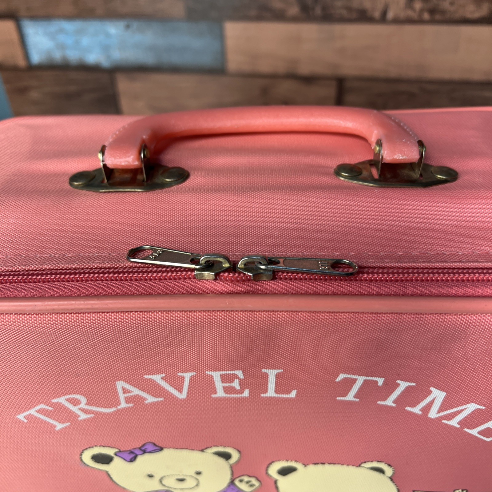 Vintage GOING TO GRANDMA’S Pink 1980s Childs Vinyl Suitcase Travel Carry On
