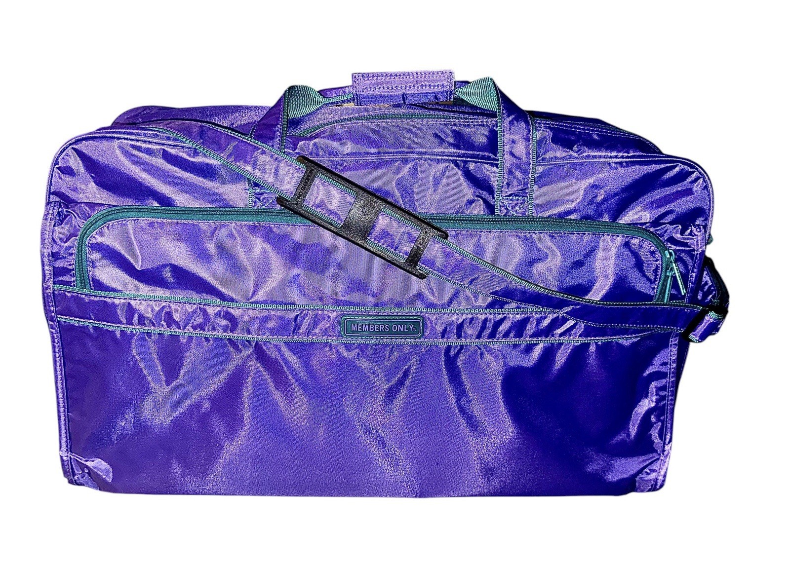 NEW W TAGS Vintage Members Only Duffel Bag 80s Travel Teal Purple Shoulder Strap