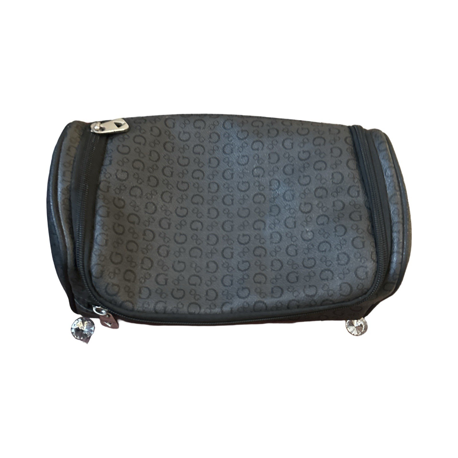 VINTAGE GUESS Monogram Travel Bag Dopp Kit Toiletries Case Black Logo Print Y2K
