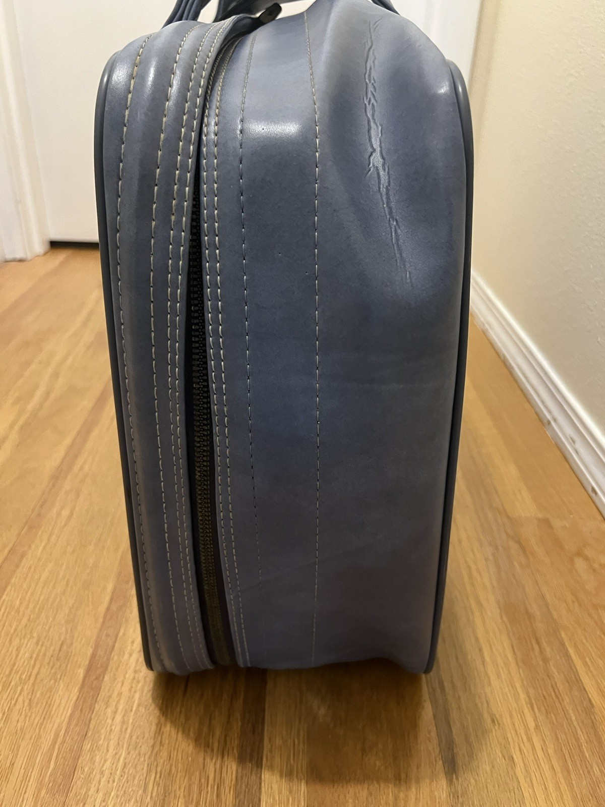 1960s Mid Century Baby Blue Soft Soft Side Suitcase. 25x16x7