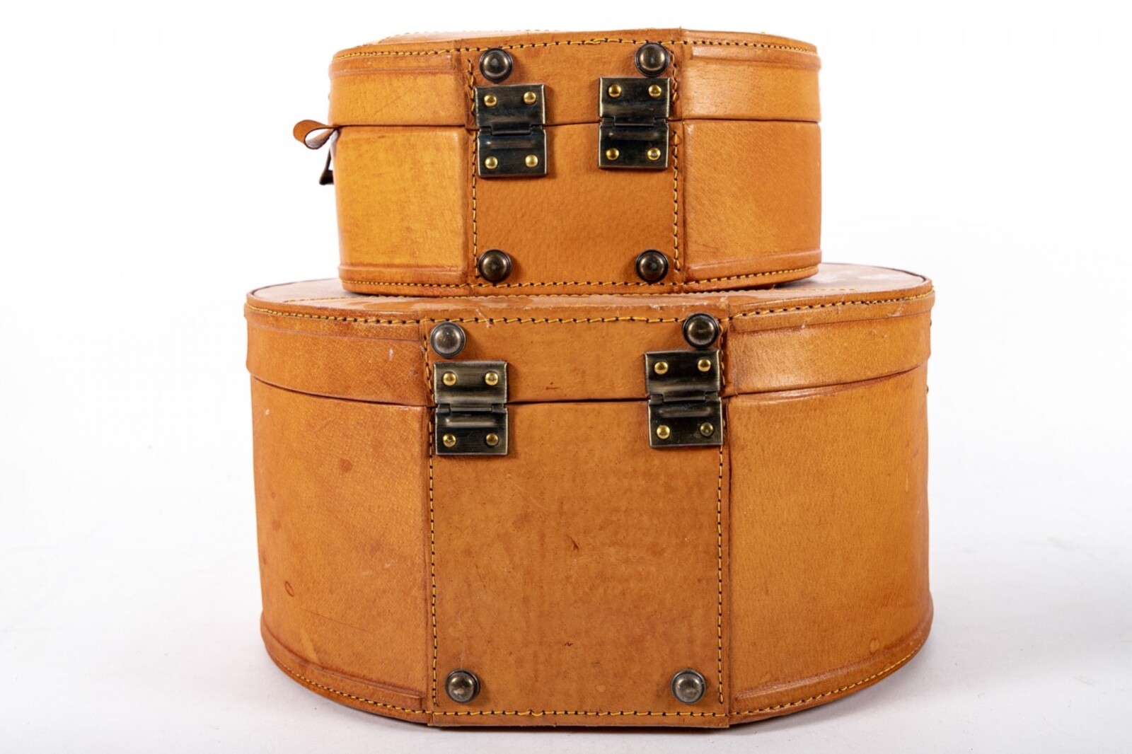 French 1950s Leather Nesting Train Cases—A Pair