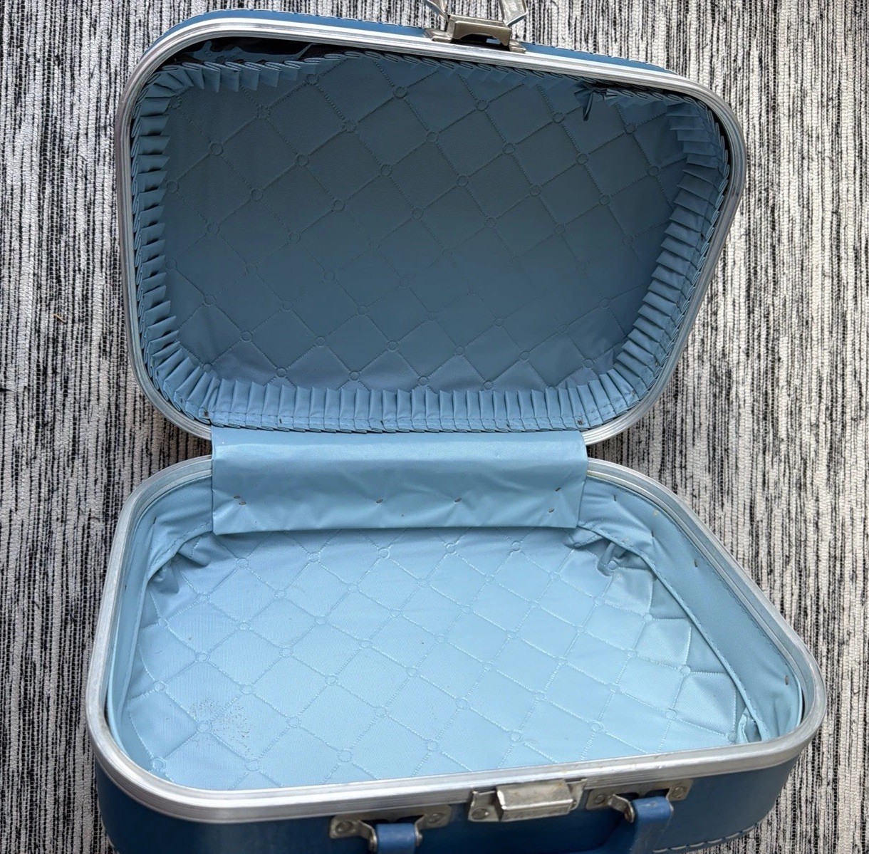 Vintage Boy Going To Grandmas Hardshell Travel Suitcase Football Train Blue