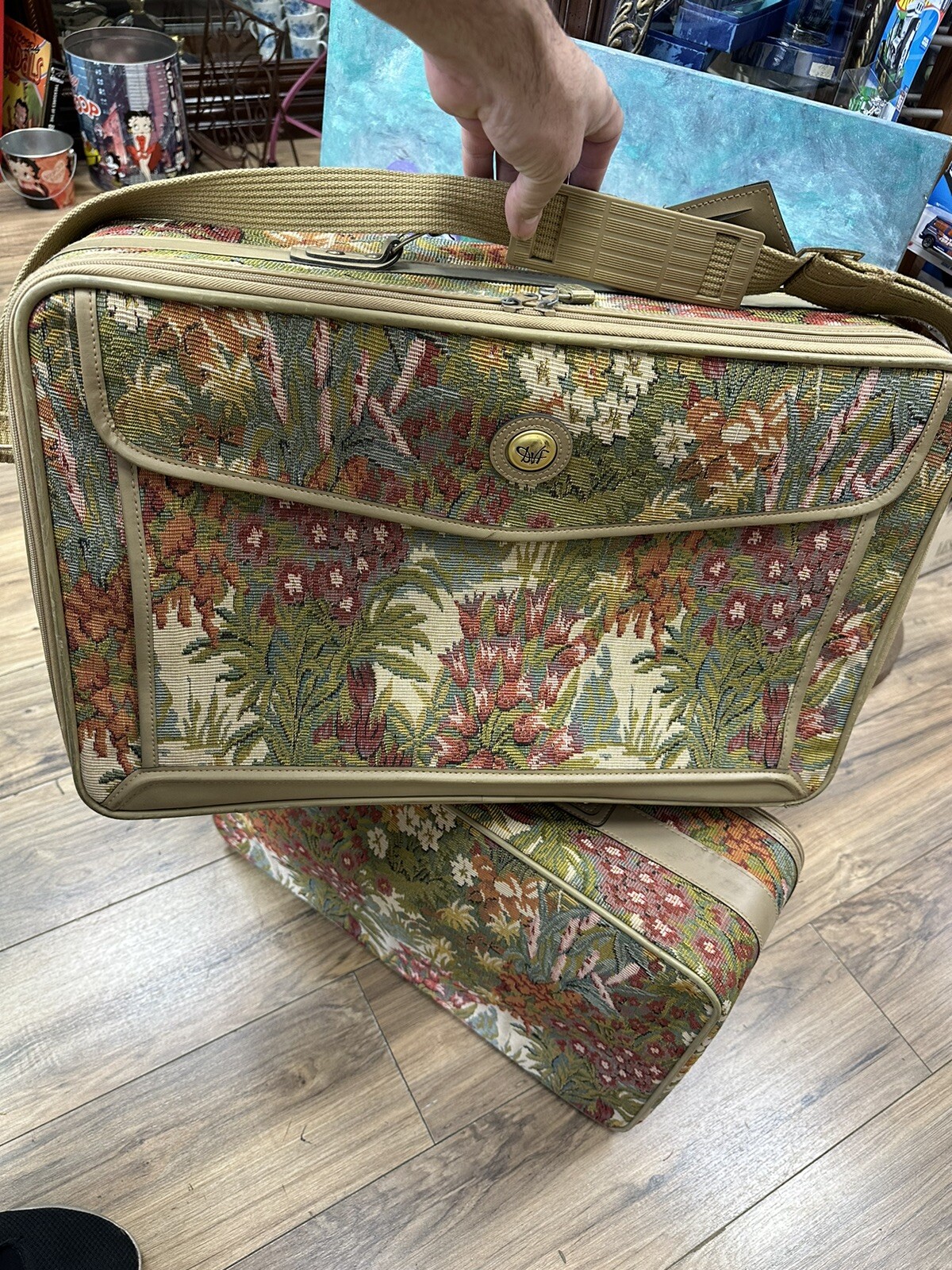 Set 2 Vintage 80s Diane Von Furstenberg Tapestry Floral Suitcases Bags