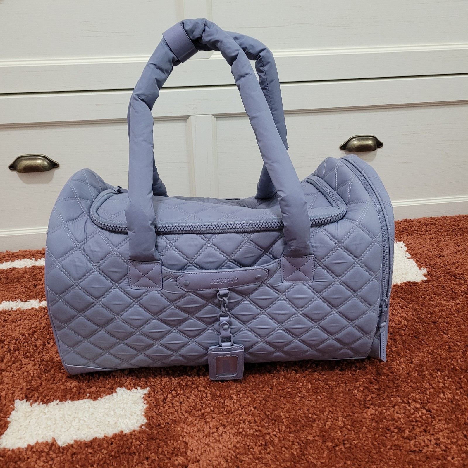 Joan & David Rolling Nylon Quilted Duffel Bag Travel Carry on With Strap Grey