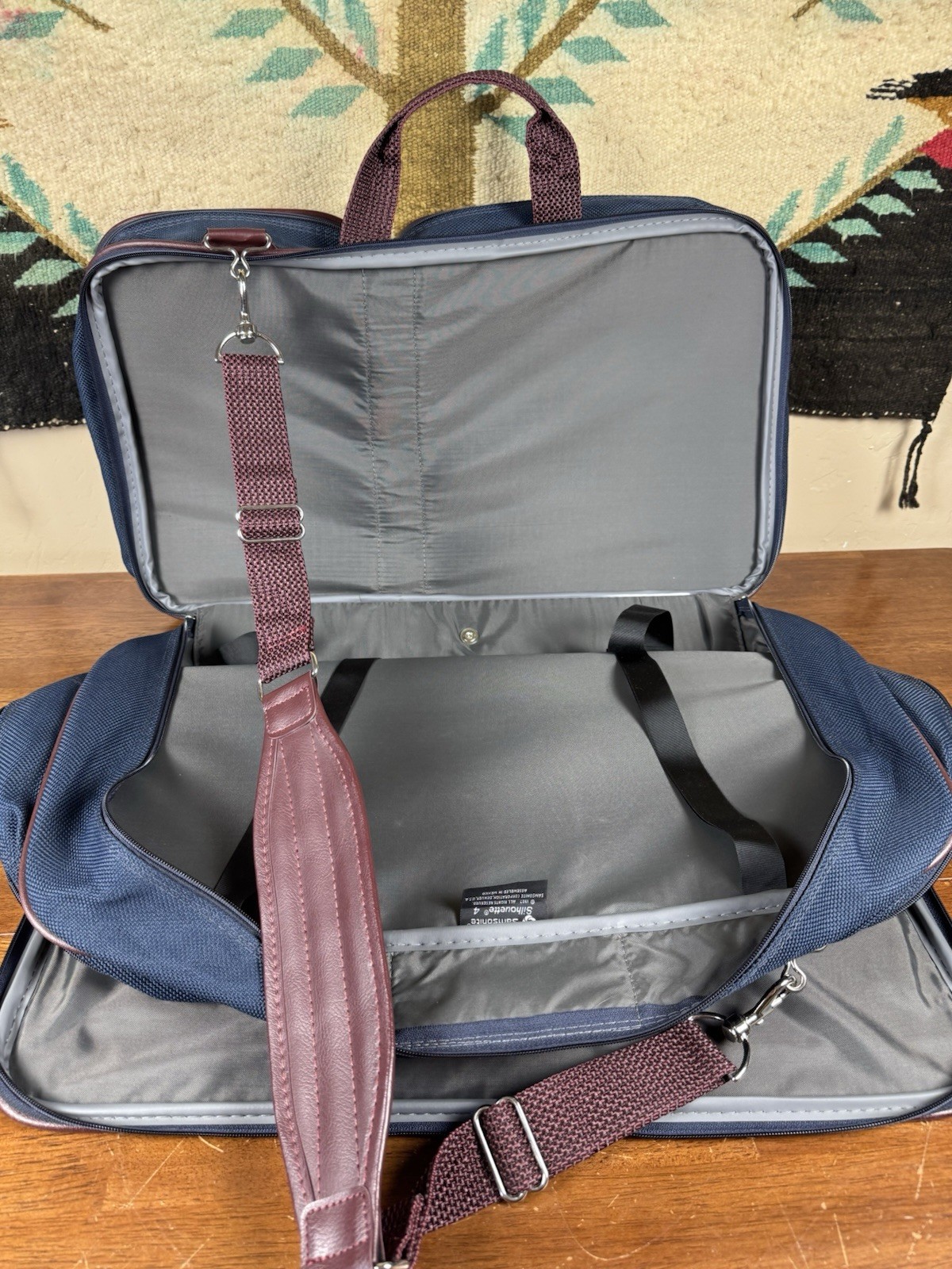 Vintage Samsonite Silhouette 4 Blue Burgundy Briefcase Travel Bag 1987 w/ Lock
