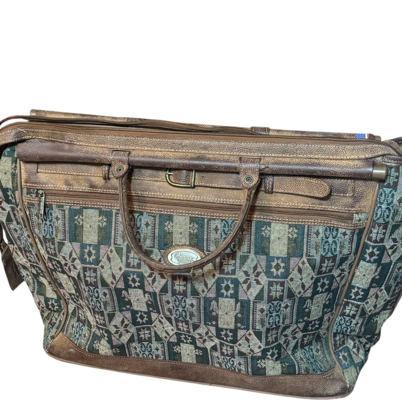 American Tourister Tapestry 2 Piece Set Large Carpet Bagger Tote Garment Bag