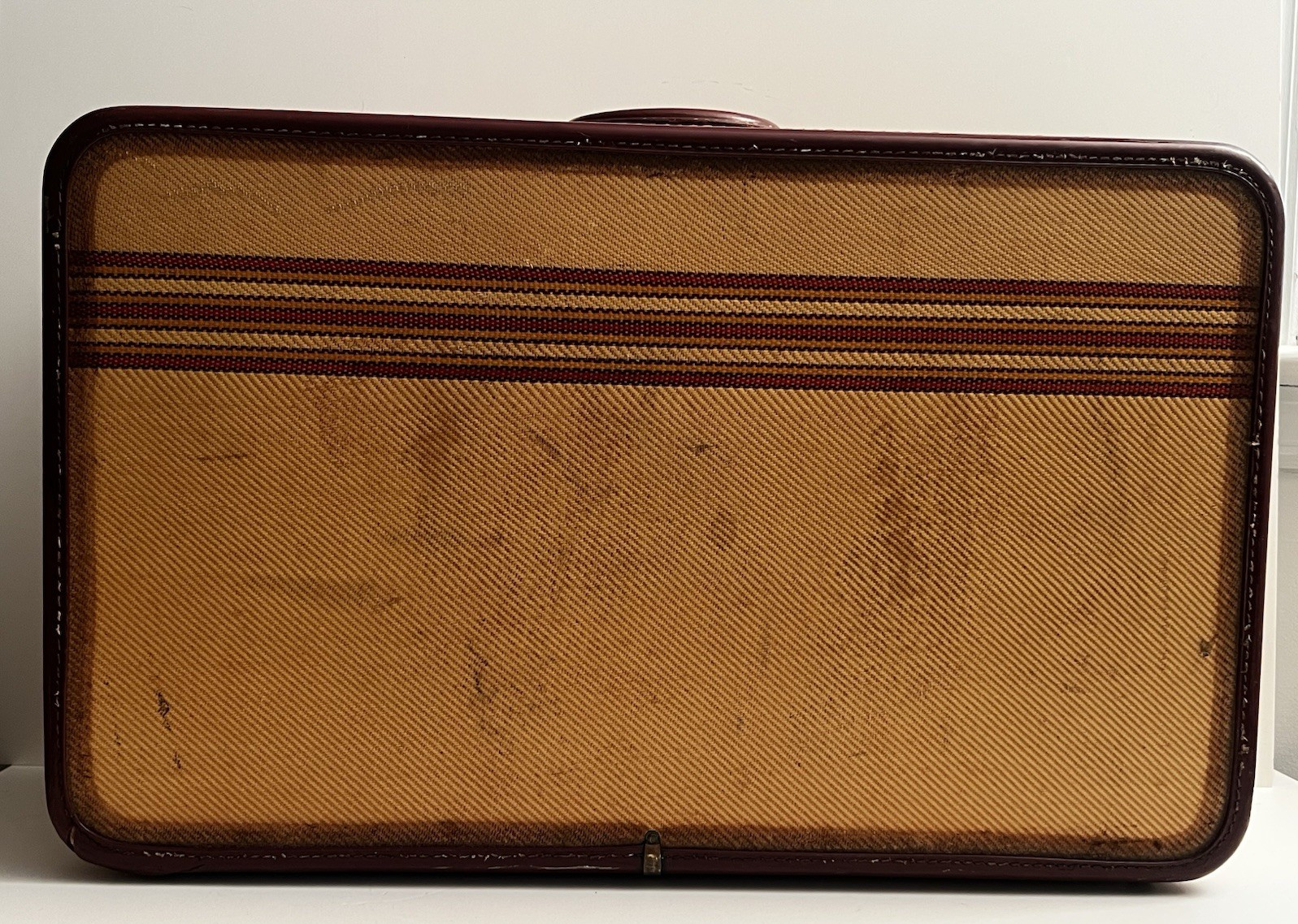Vintage MCM Jet Age Leather Canvas & Brass Aero Pak Deluxe Modern Suitcase 26″
