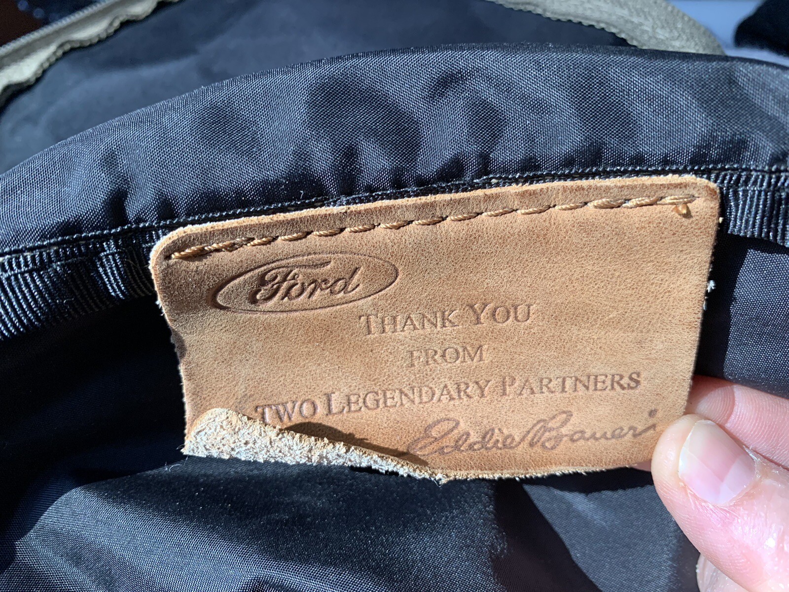 Vtg Eddie Bauer Ford Duffle Bag Tan Khaki Canvas Leather USA