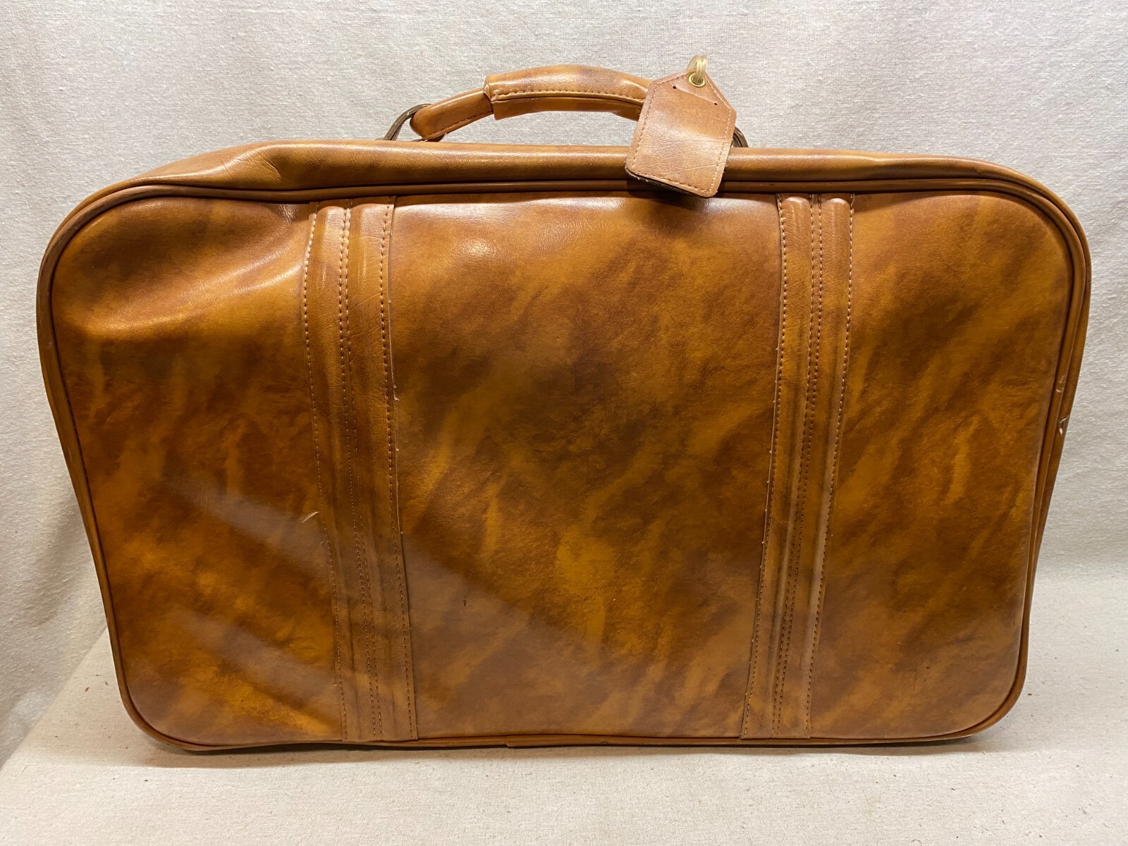 VINTAGE Retro Soft-Sided Faux Leather Suitcase Bag -Tan Brown Luggage 17×24″