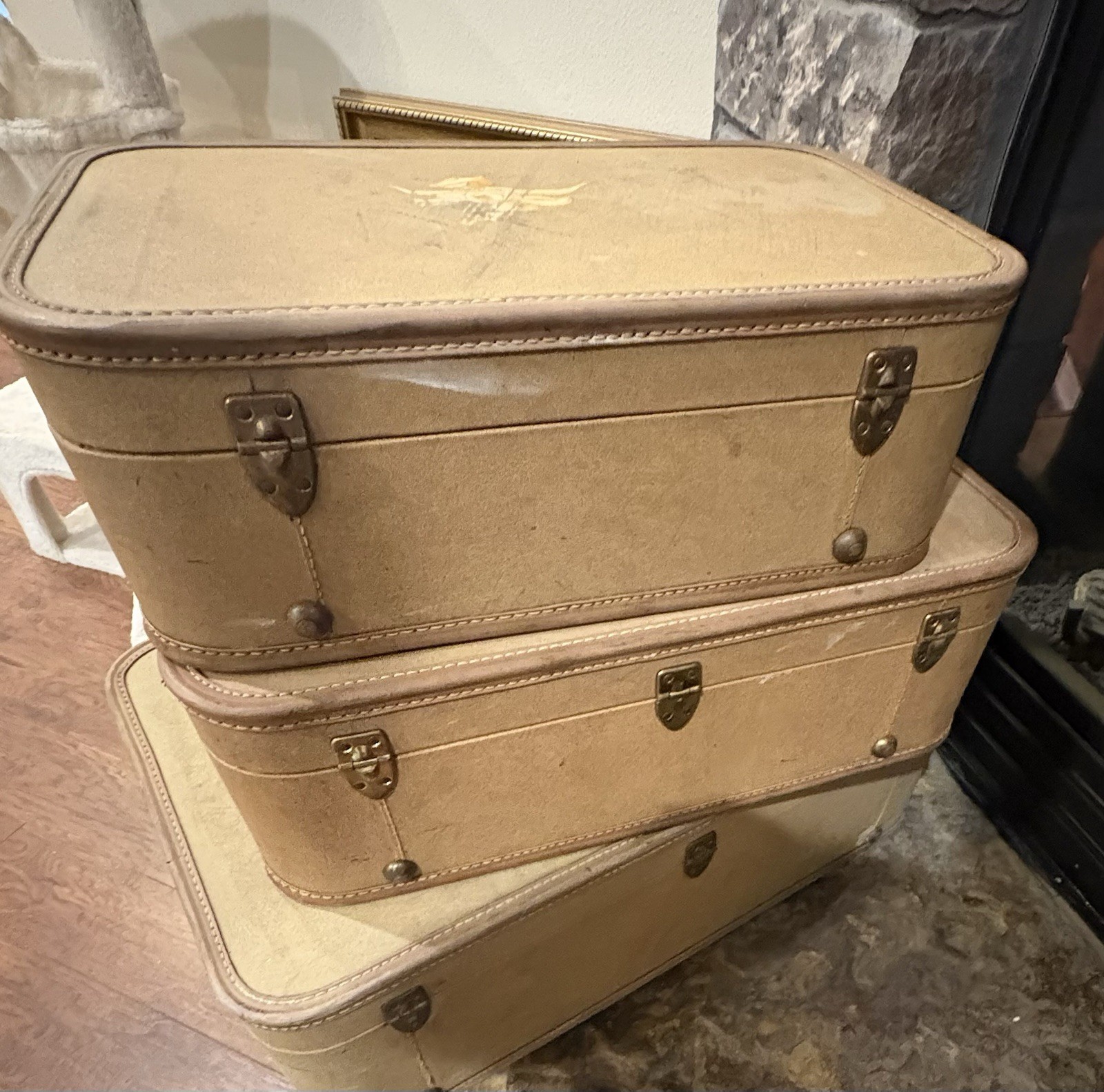 Rare Set Of 3 Matching VTG Sears JC HIGGINS LUGGAGE SET 40s 50s Tan Home Decor