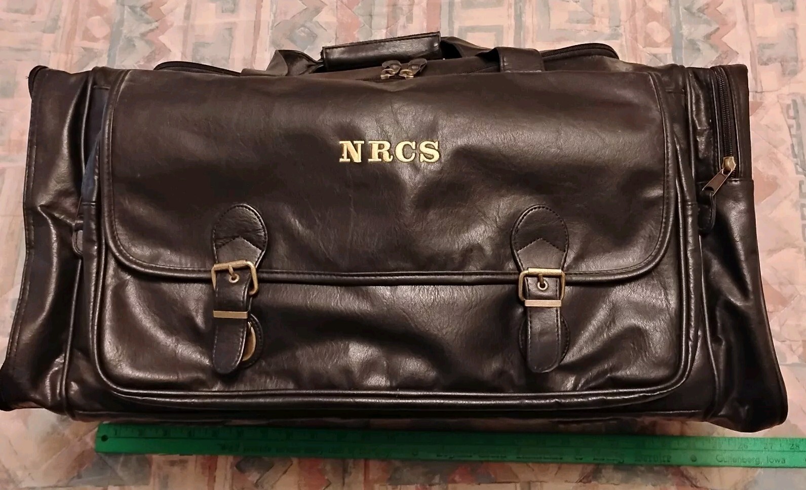 NRCS Embroidered Black Leather Soft Luggage Style #8106 ASI 70649 24″X 13″X12″