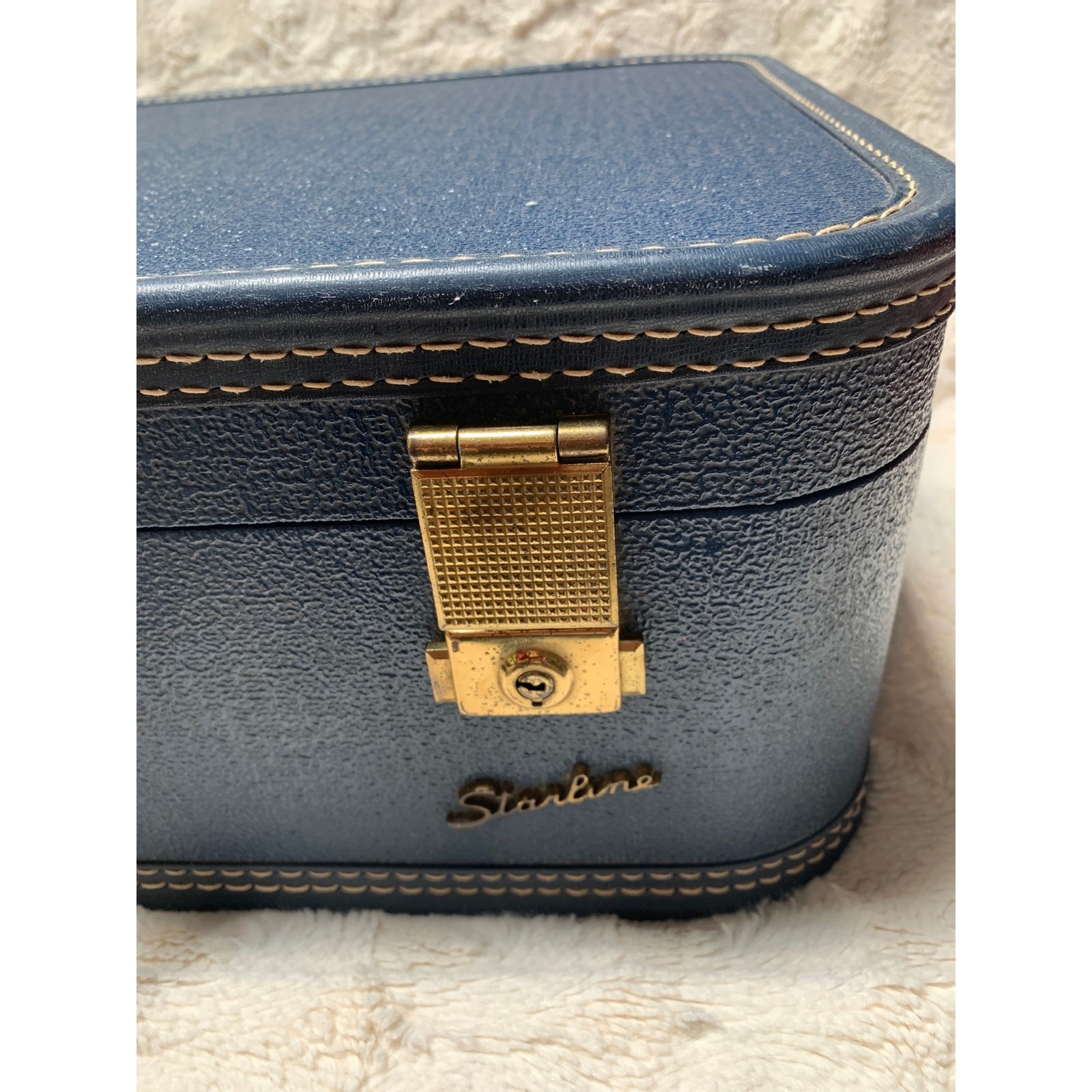 Vintage Lady Baltimore Starline Suitcase 21”x14”x7” BLUE Hard Case No Key MCM