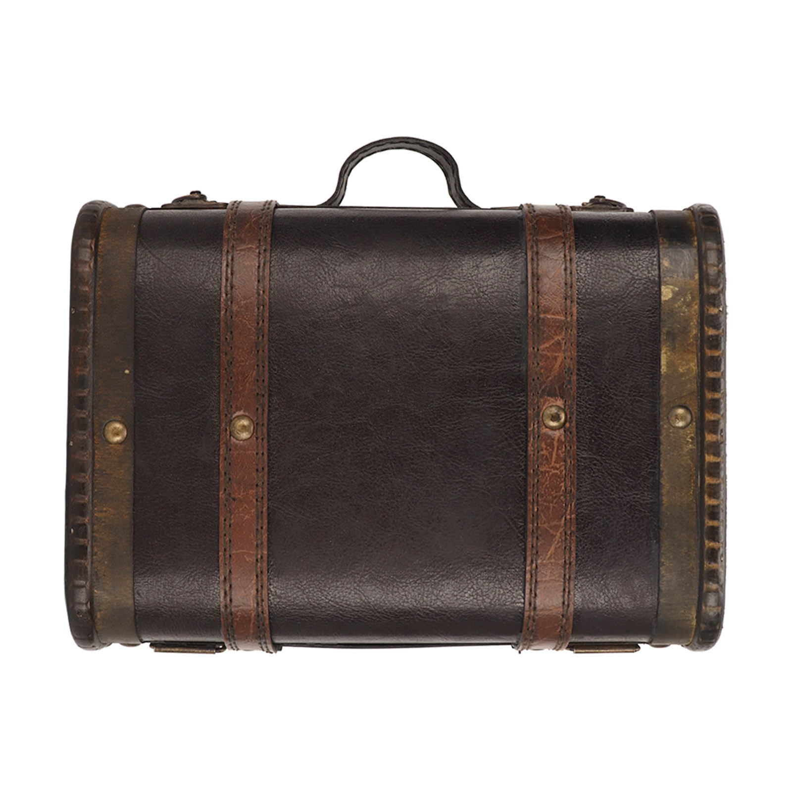 Retro Wooden Suitcase Home Party Artificial Leather Jewelry Necklace Storage HPT