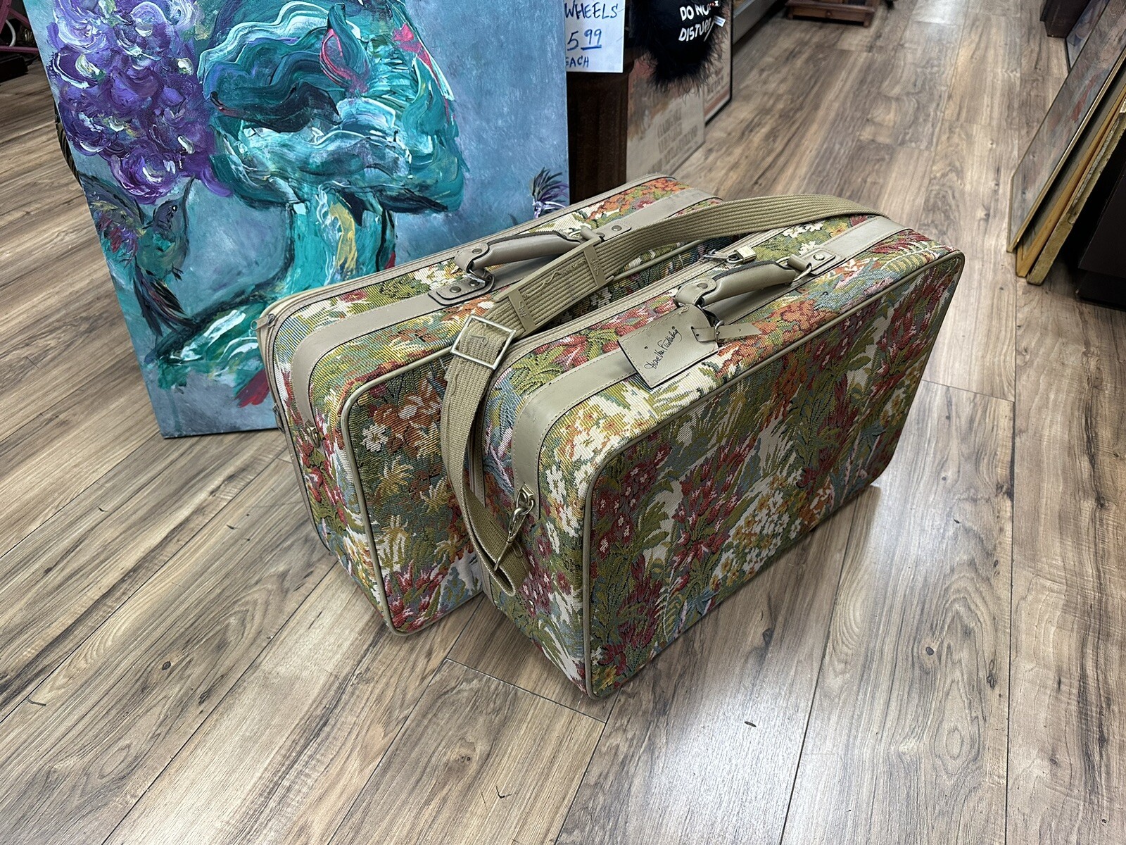 Set 2 Vintage 80s Diane Von Furstenberg Tapestry Floral Suitcases Bags
