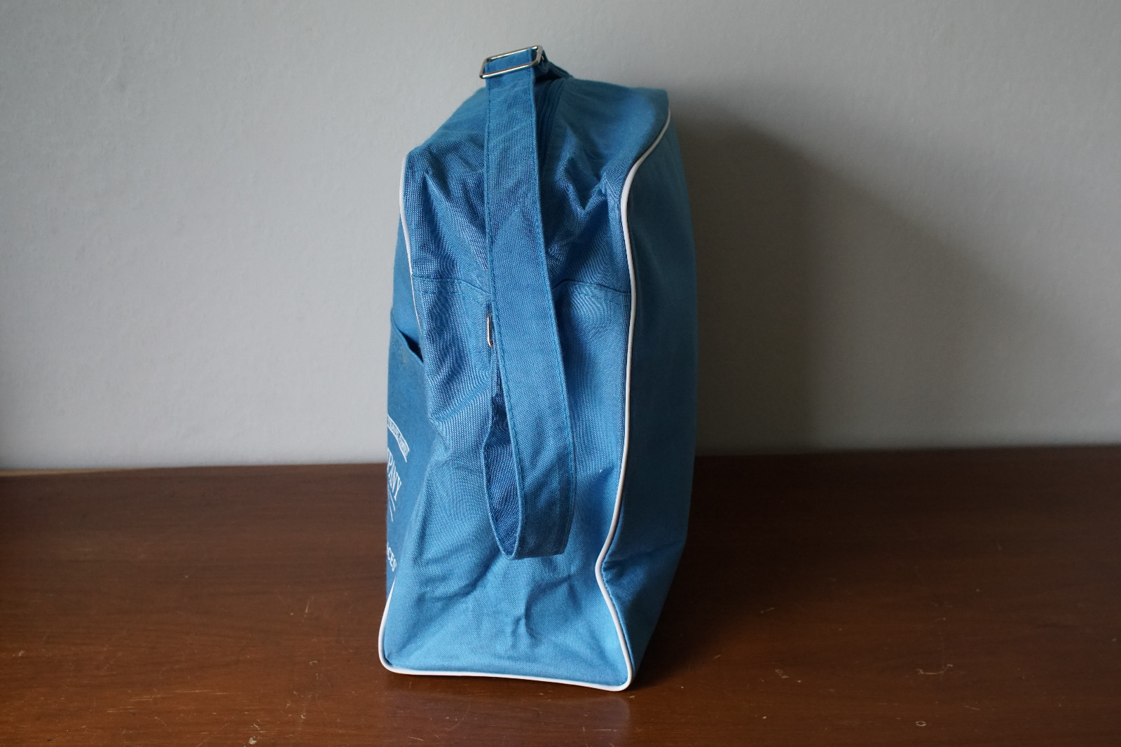 Vintage Baby Blue Striped Canvas/Vinyl Travel Bag Kollander Travel Pittsburgh PA