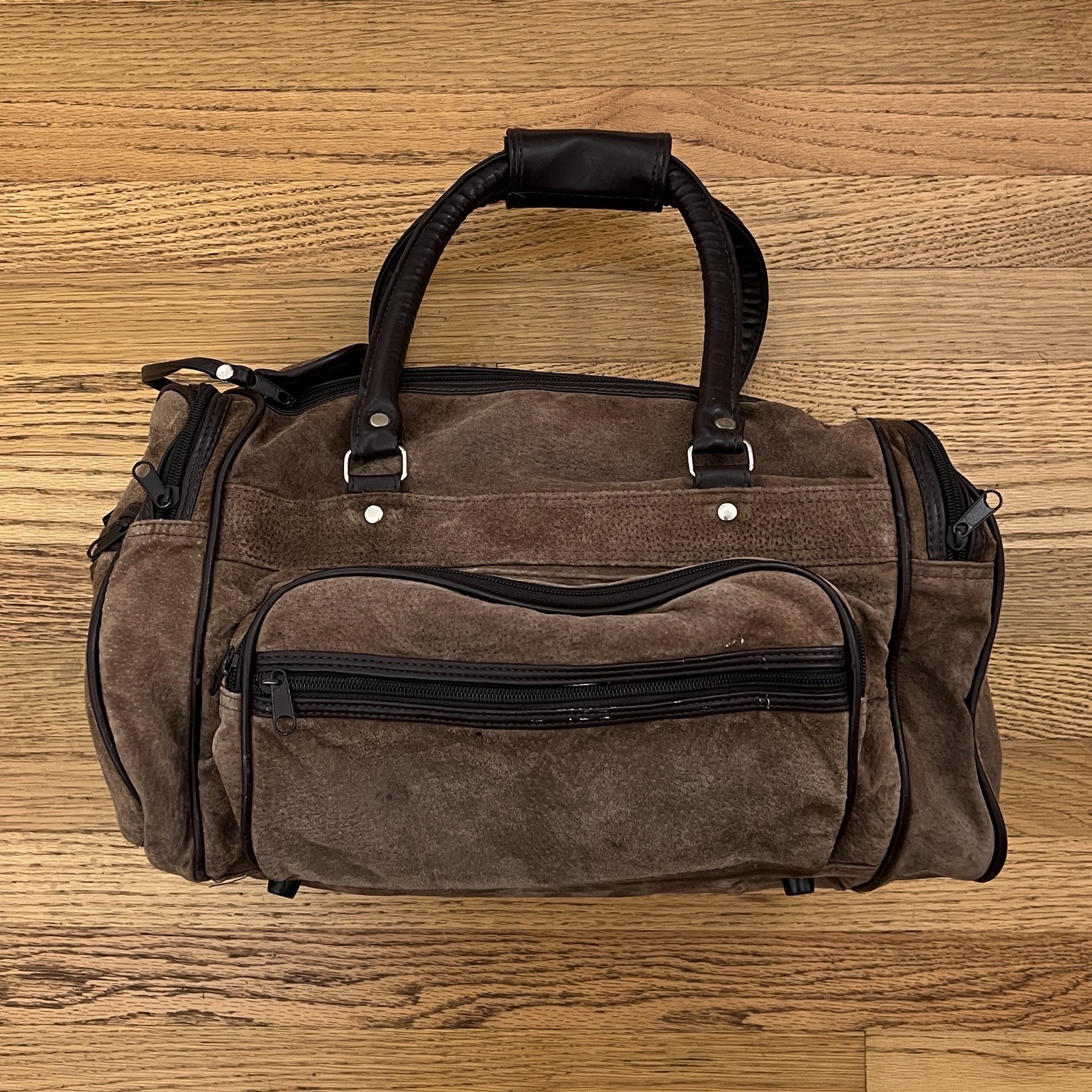 80s Brown Suede Leather Double Zip Duffle Bag