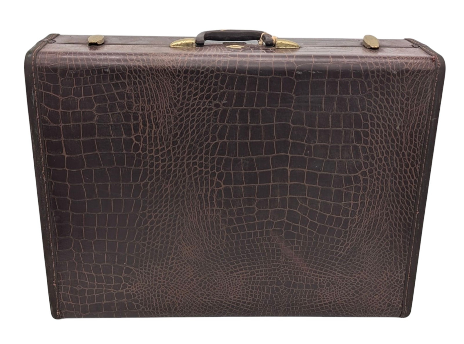 VINTAGE Samsonite 4136 Leather Faux Alligator Suitcase Luggage Brown Matson Tag