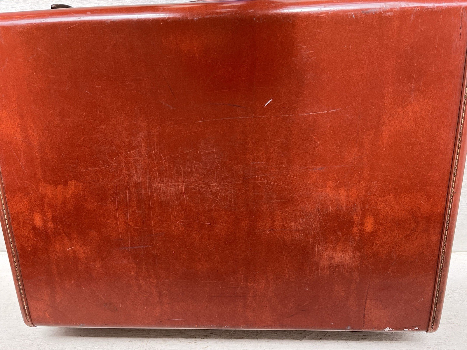 Vintage Brown Hard Shell Samsonite Suitcase Metal Locks Violet Fabric Interior