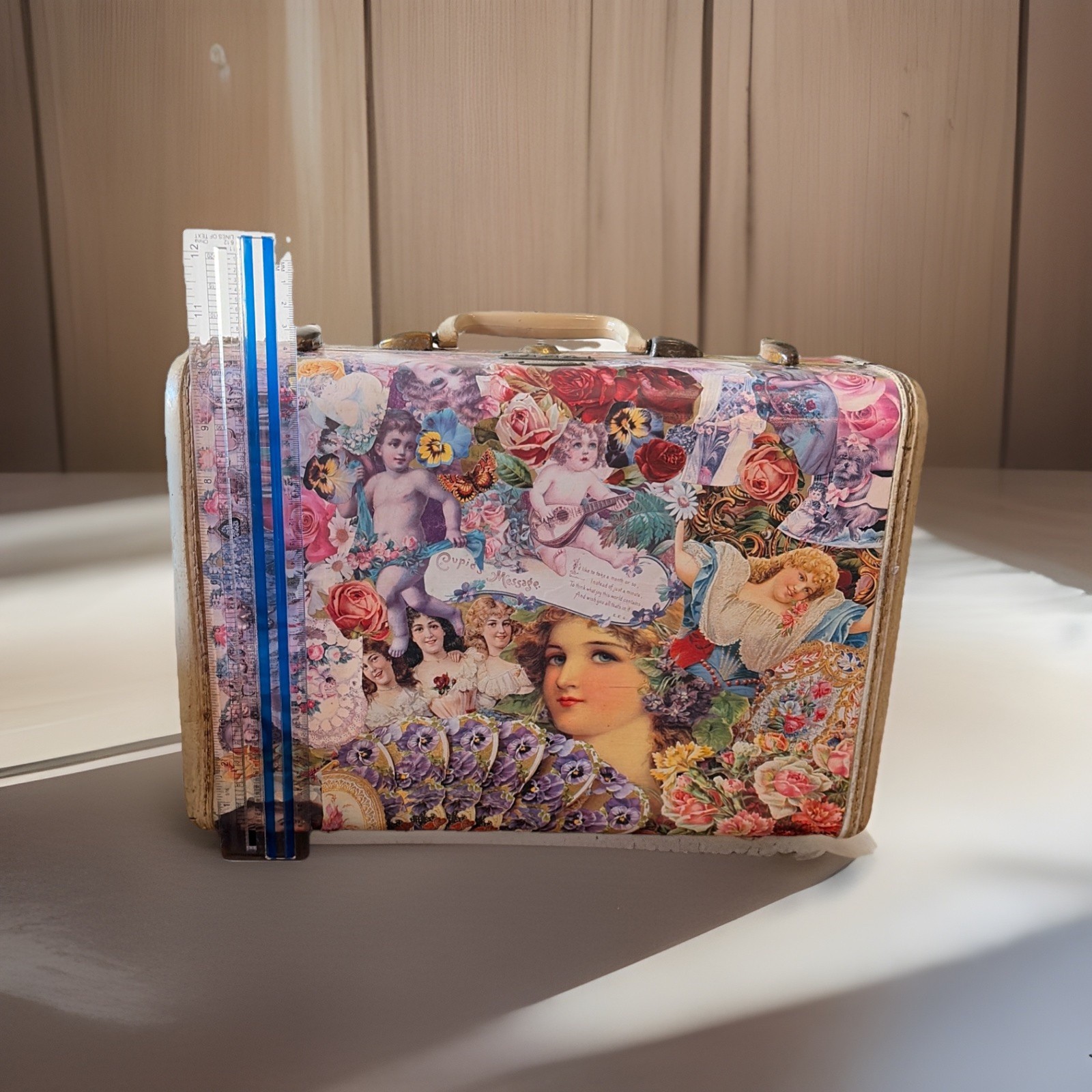 Vintage Samsonite Suitcase | Victorian Cherub Decoupage | Altered Art Hard Case