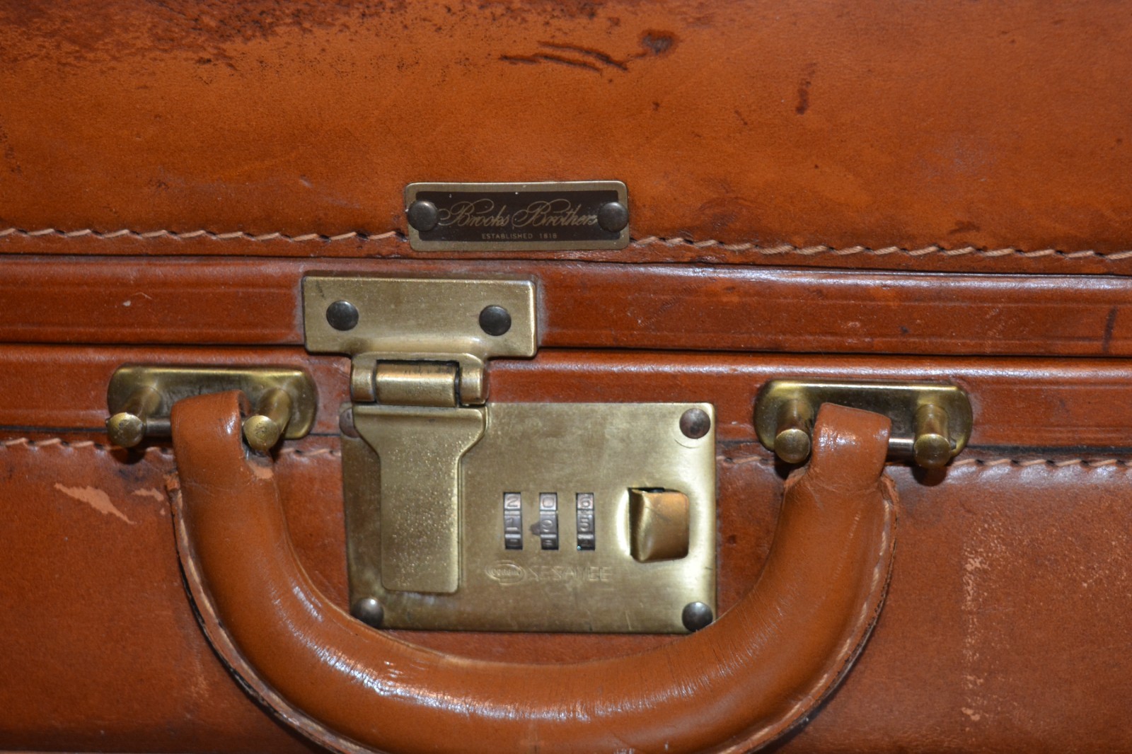 VTG BROOKS BROTHERS Suitcase Leather Tweed Brass CORBIN SESAMEE LOCK