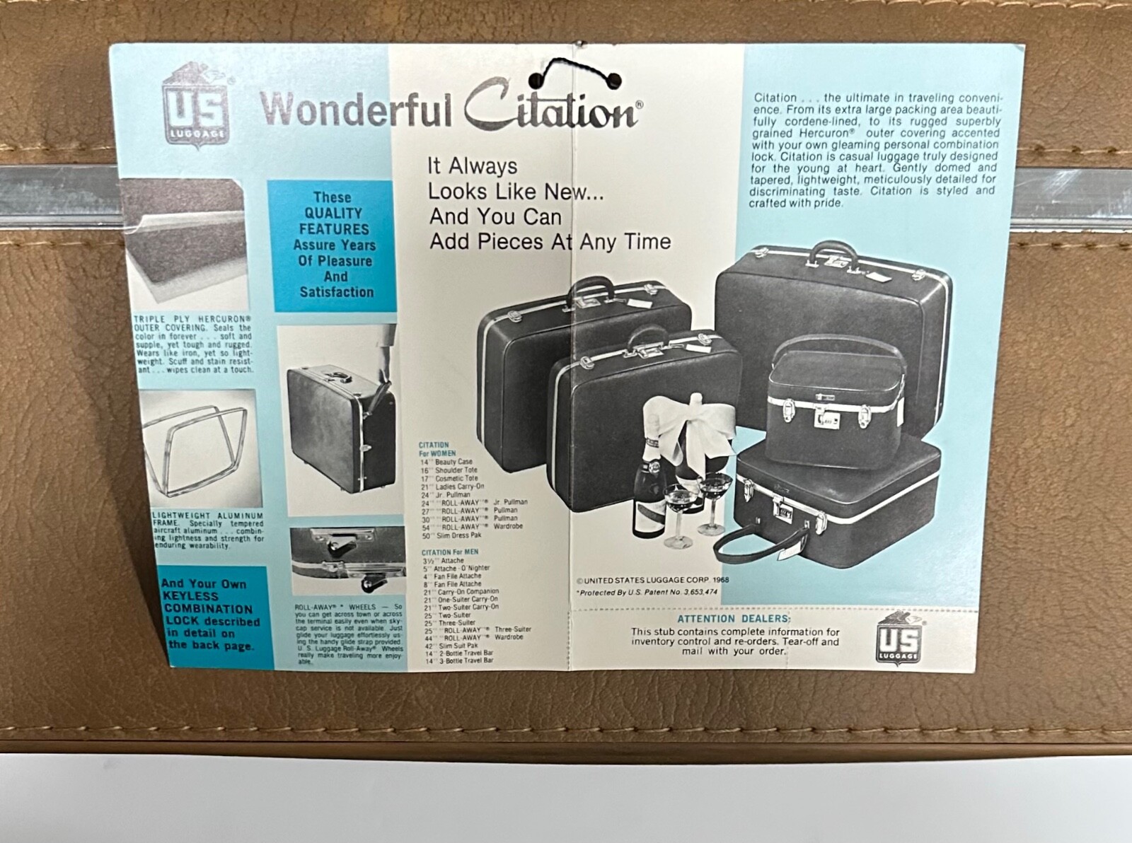 Vintage 1968 Citation Roll-Away US Luggage Women’s NEW w/Tags, Brochure & Box
