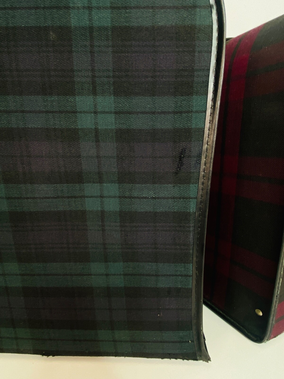 Vintage 1960s plaid suitcase set red green blue black vinyl fabric Japan small