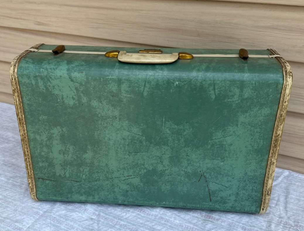 Samsonite Marbled Green 1950s Luggage Suitcase 21 X 17 X 7 SHWAYDER No Key