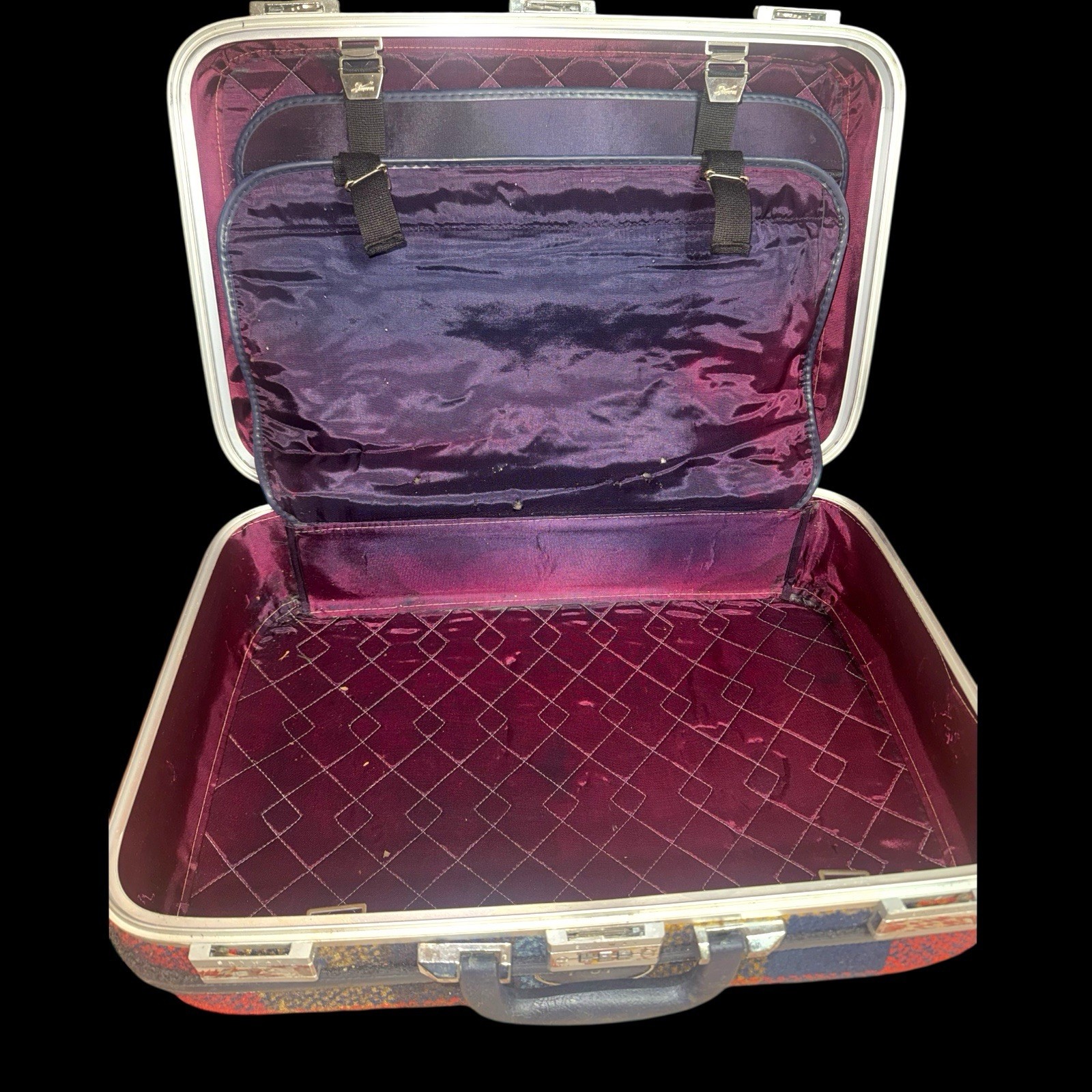 Vintage 1970’s Skyway Plaid Tweed Boho Hippie Luggage Rolling Suitcase