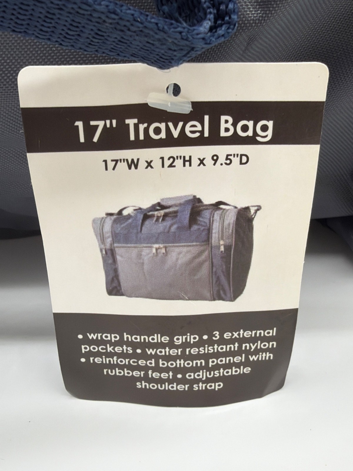 17″ Blue Travel Bag With External Pockets Adjustable Strap & Reinforced Bottom