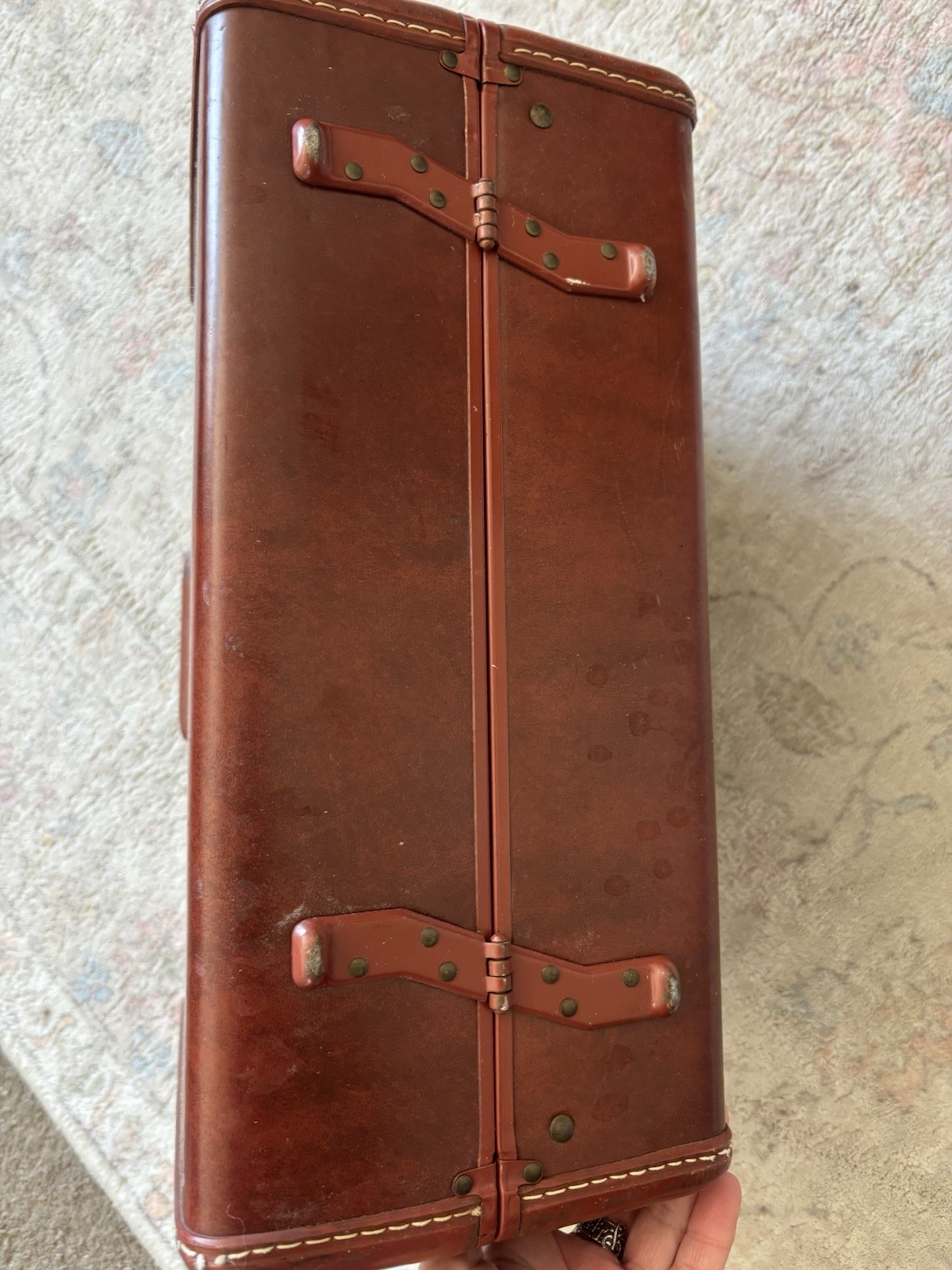 VTG Samsonite Hard Luggage Shwayder Bros Denver Detroit Brown 15” X 10” Brass