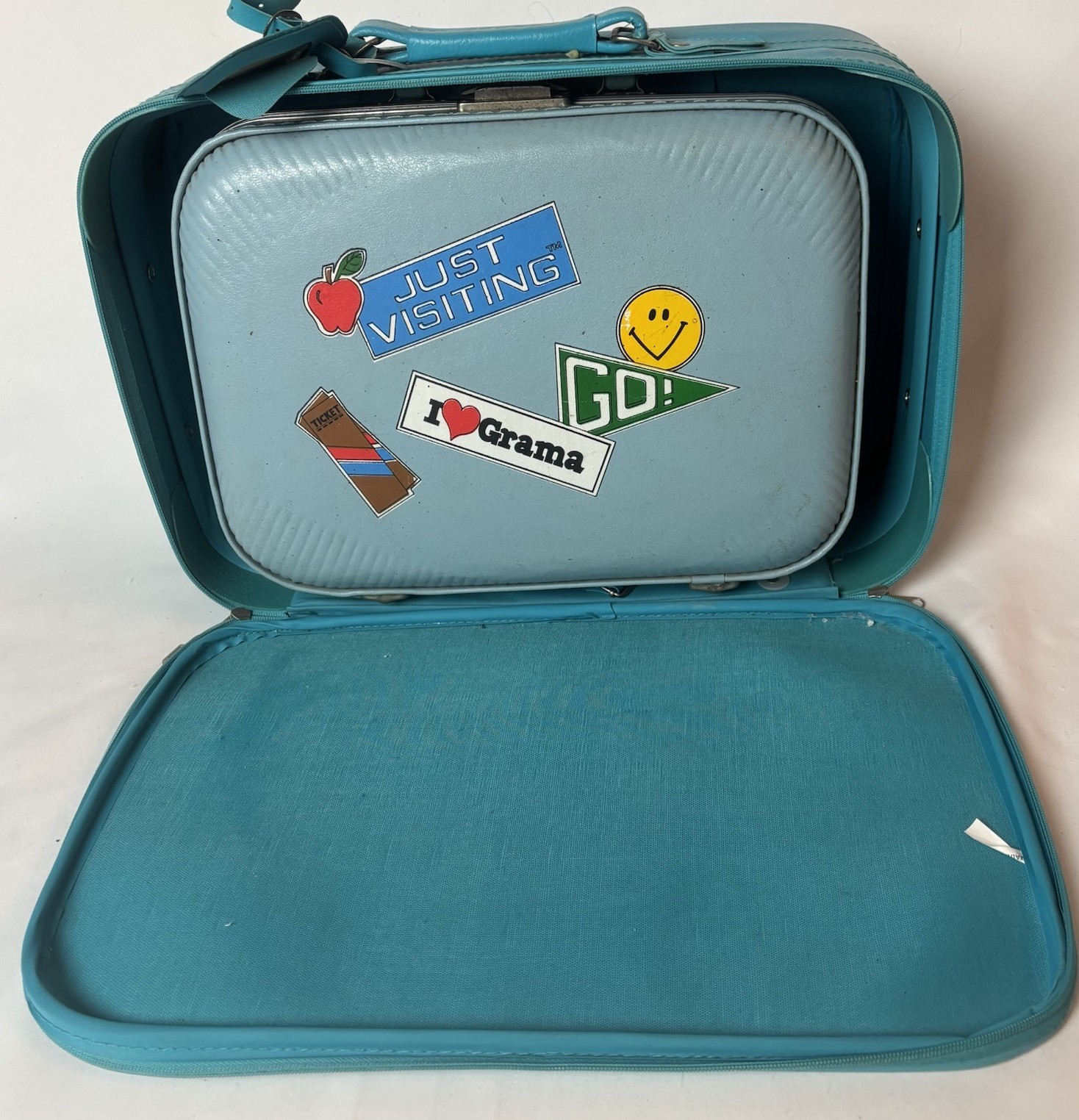 Vintage Lot Of 2 Child’s Boy’s Suitcases Going To Grandmas Blue Nesting