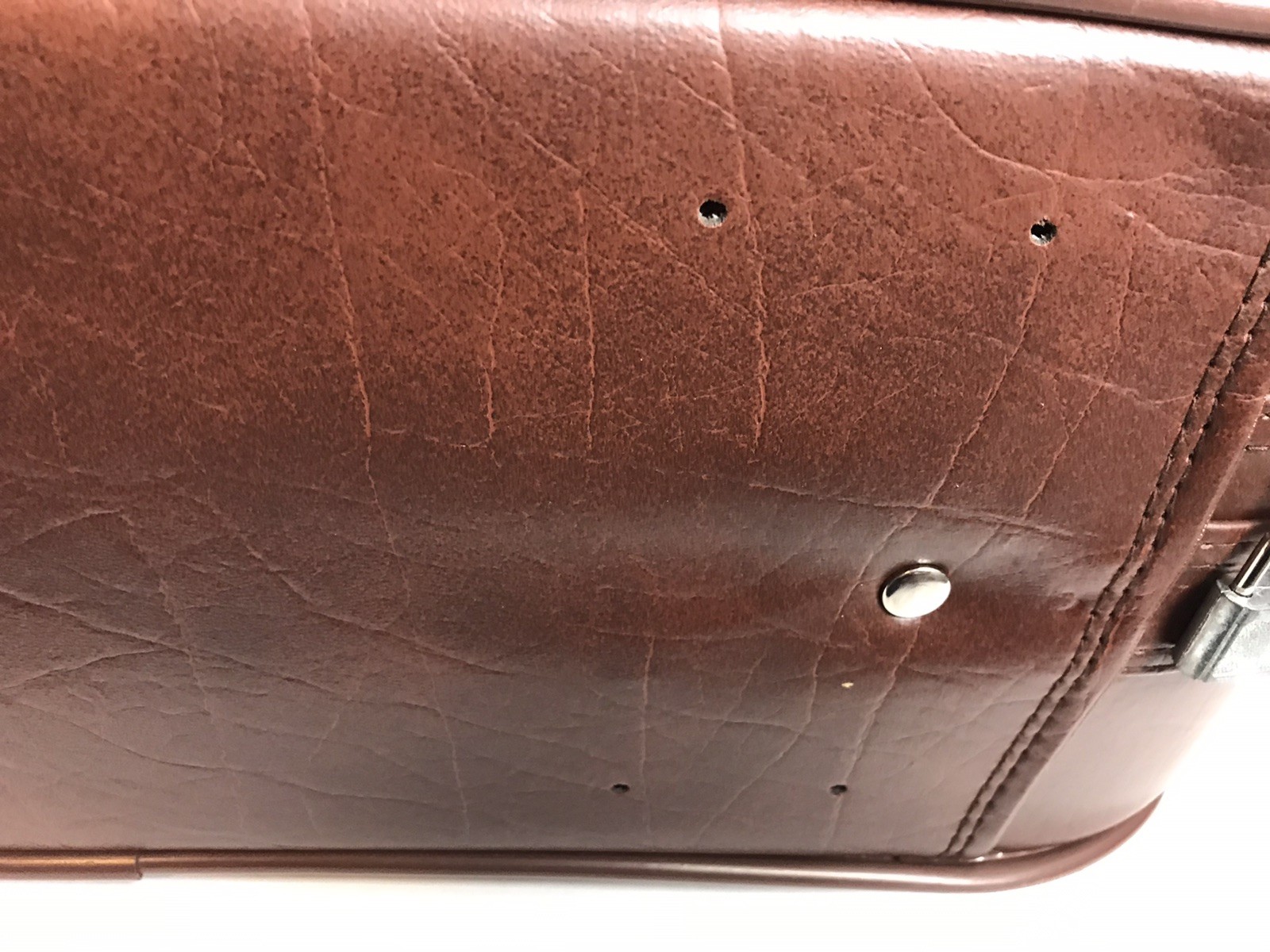Vintage Brown Faux Leather Suitcase 4 Piece Luggage Set Stackable locks keys