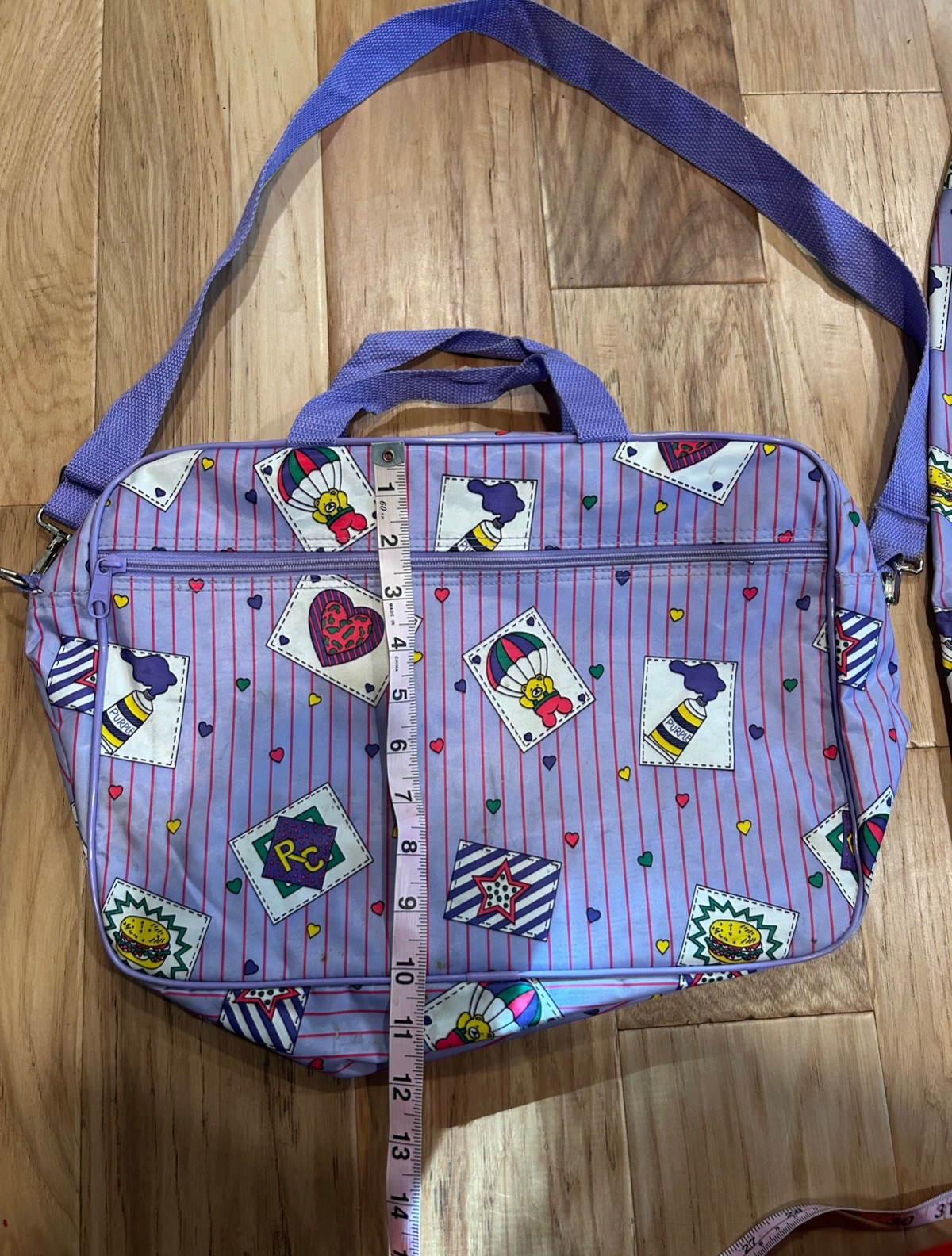 Vintage 90s Girls Travel Bags Garment Bag, Toiletry Bag Purple Stripes Bears