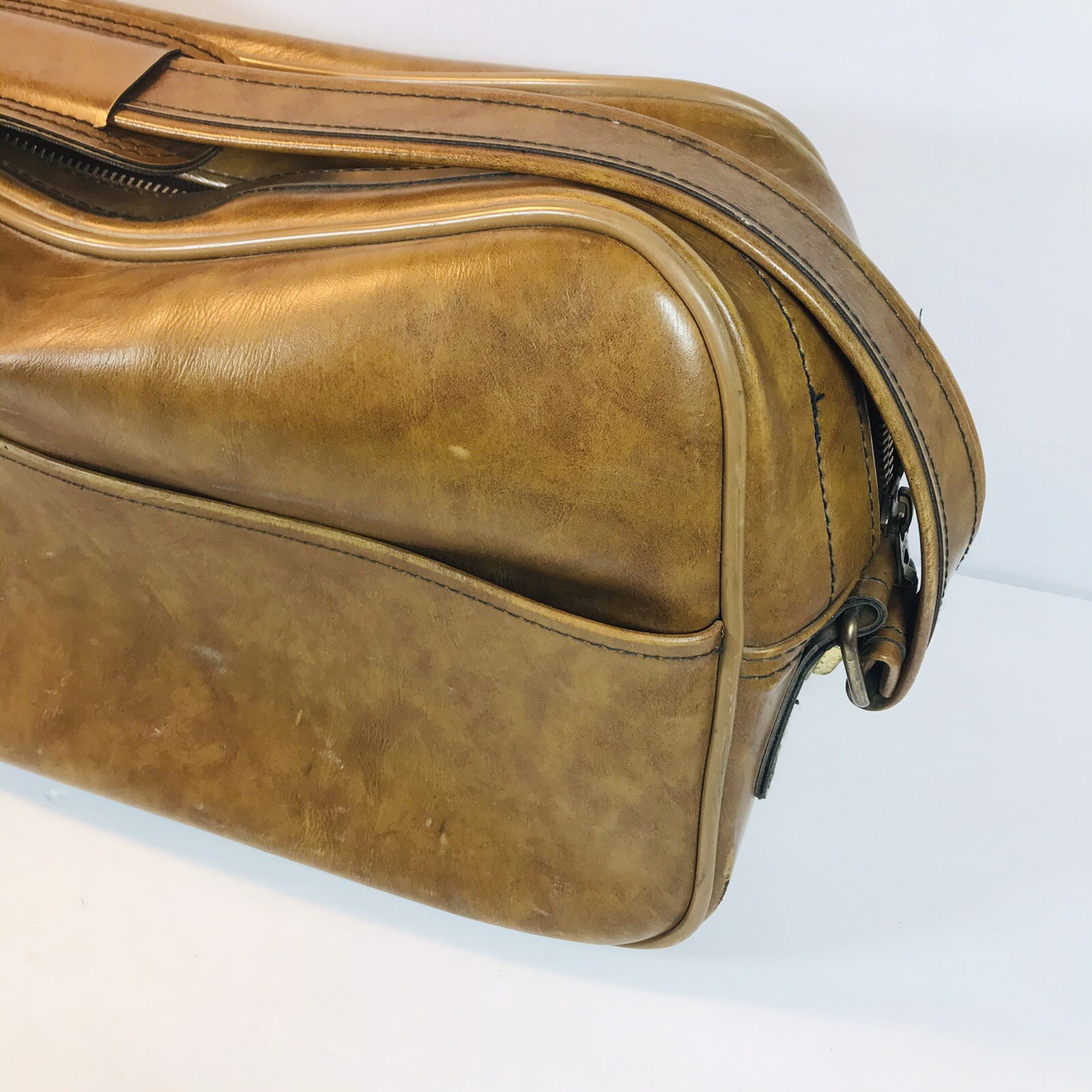 Vintage Airway Leather Carry On Travel Bag Tote Light Brown 7″x11″16″