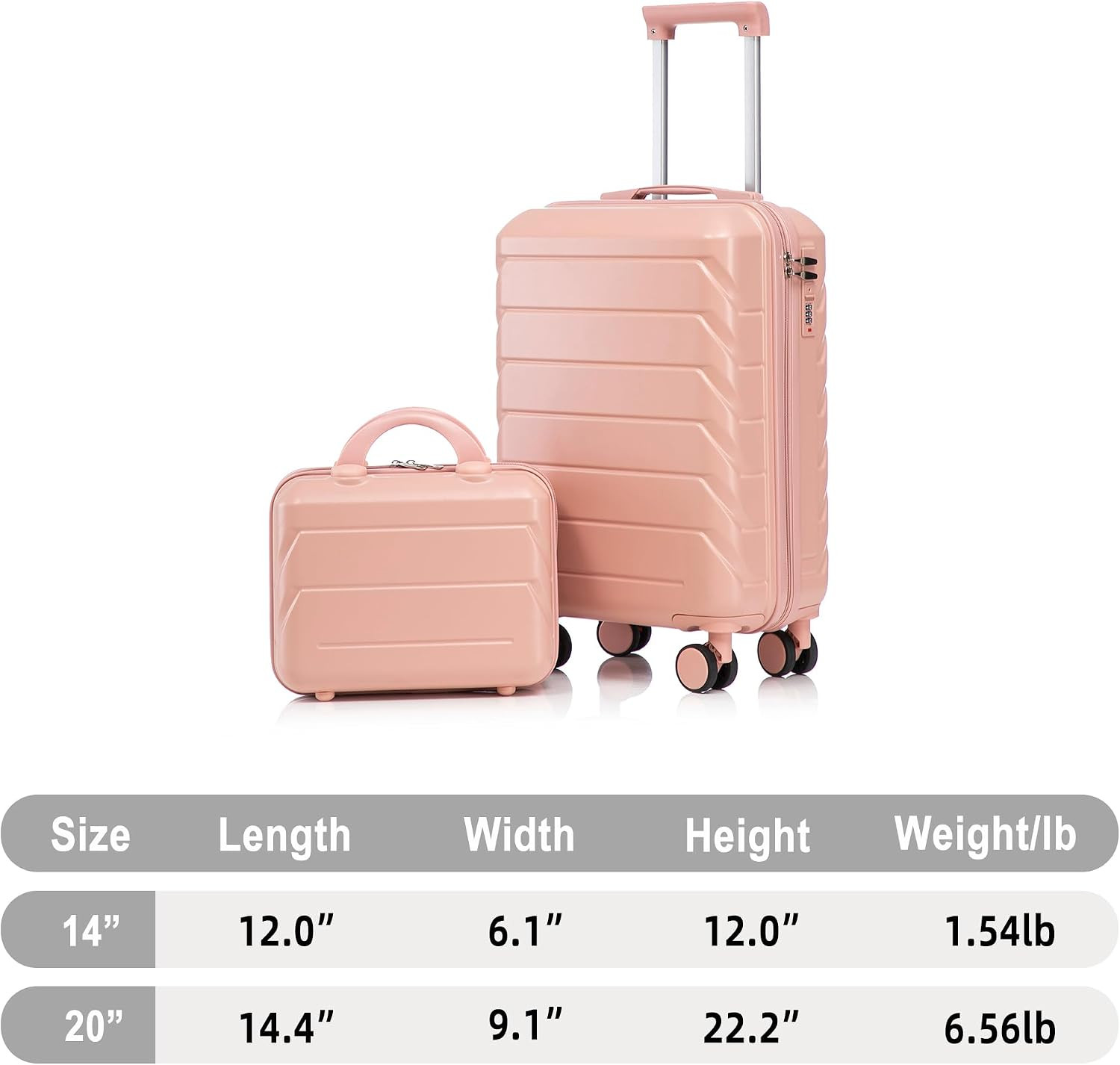 14/20 Inch 2 Piece Luggage Set with Cosmetic Bag,Abs Hard Shell Spinner Suitcase