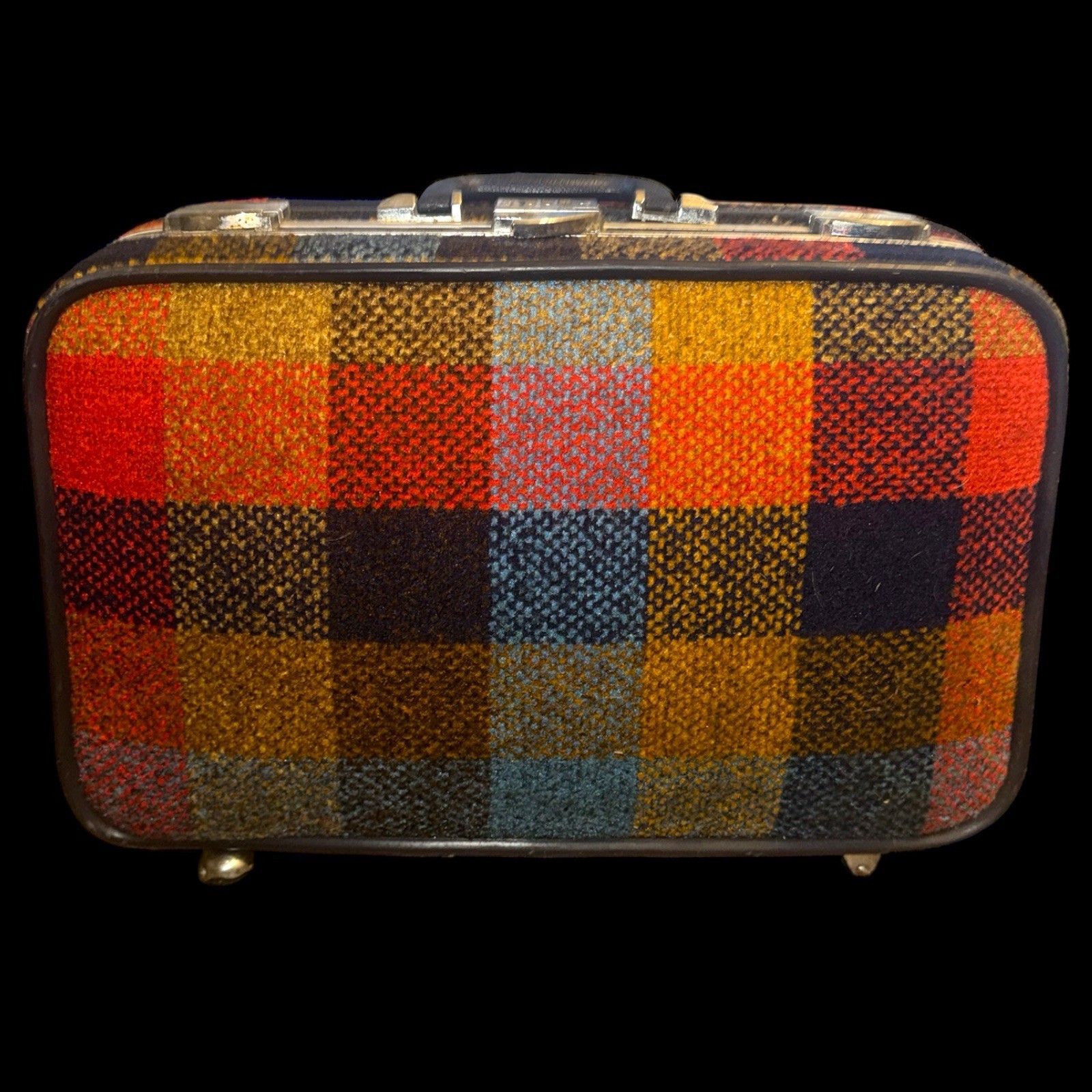 Vintage 1970’s Skyway Plaid Tweed Boho Hippie Luggage Rolling Suitcase
