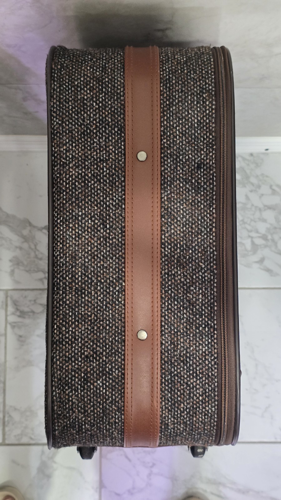 Pierre Cardin 26″ Brown Tweed Travel Suitcase by H. Rosenfeld Inc. Vintage Lugga