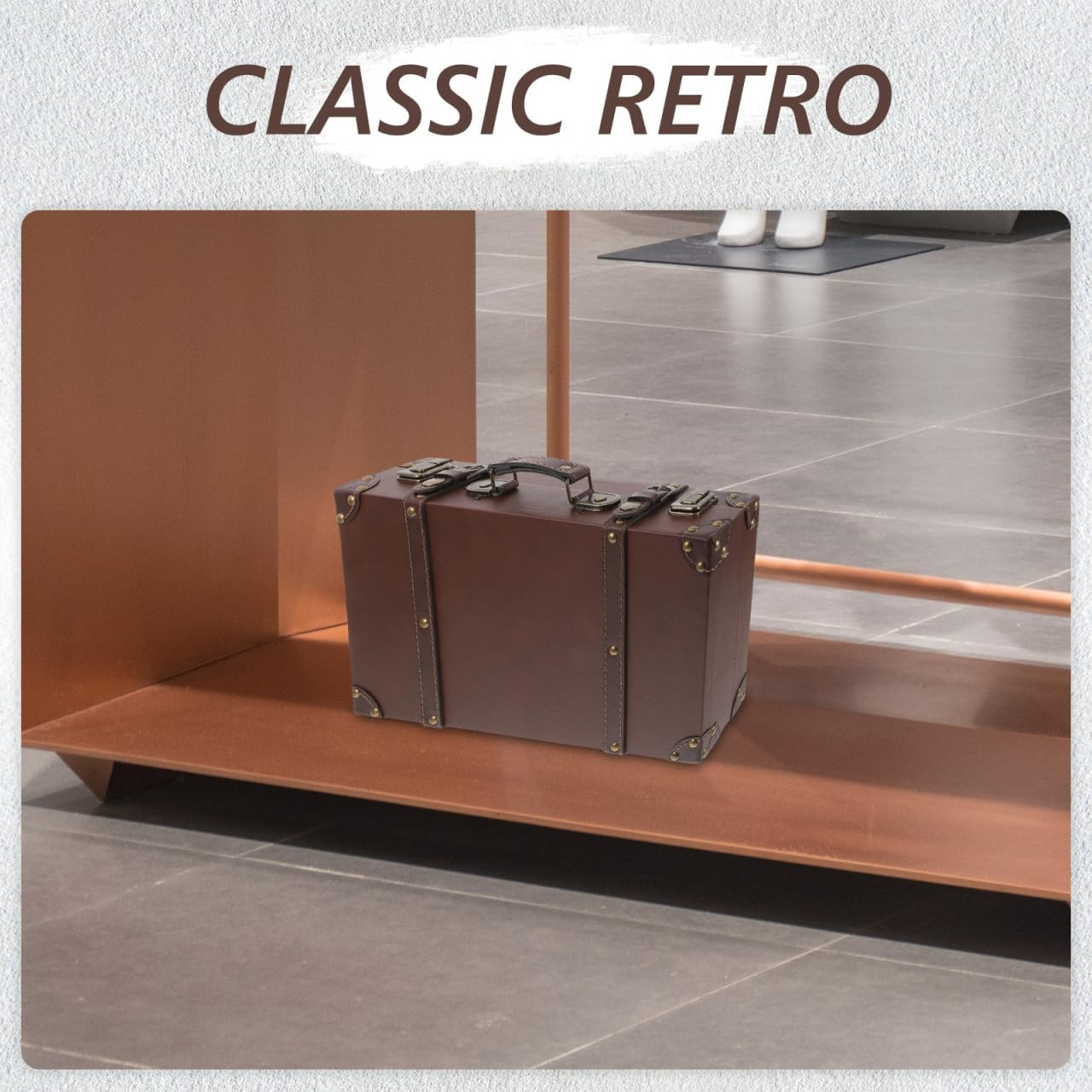 Classic British Style Suitcase Vintage Trunk Storage Photo Leather Finish Multi-