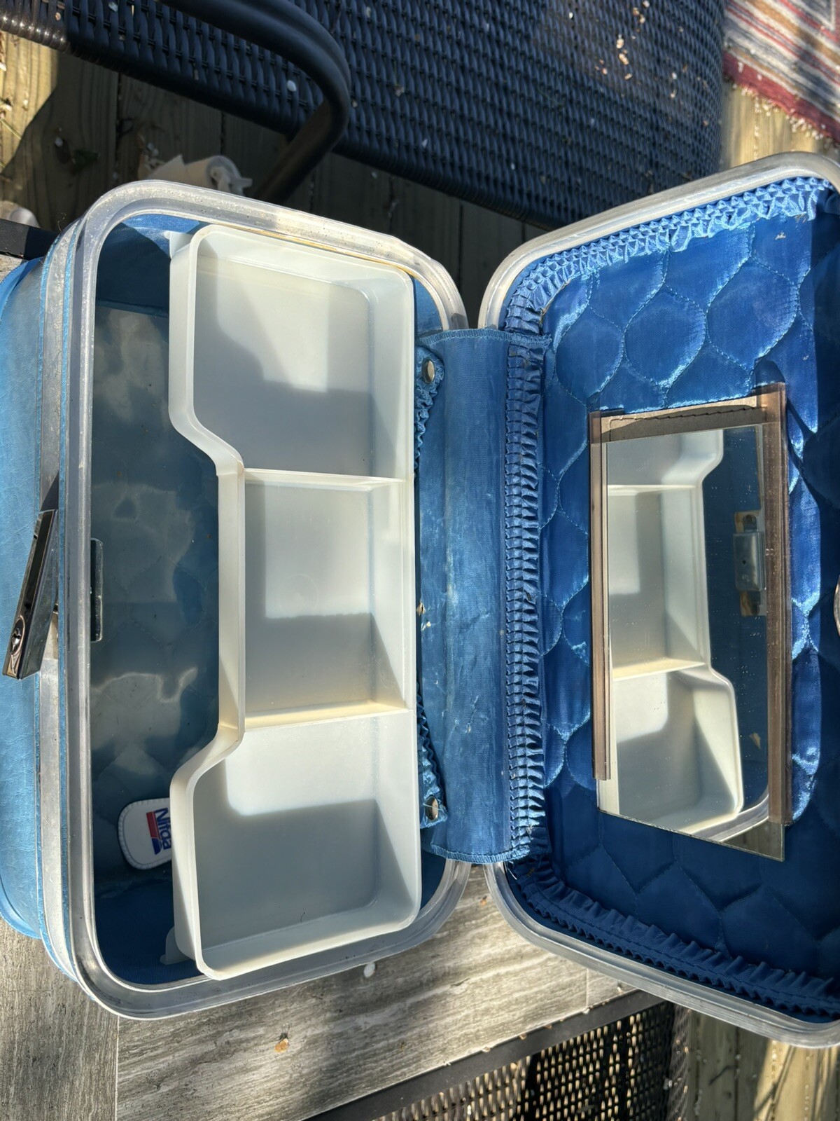 Vintage Airway Travel Train Suitcase Hard Case Luggage Co Blue W Tray & Key
