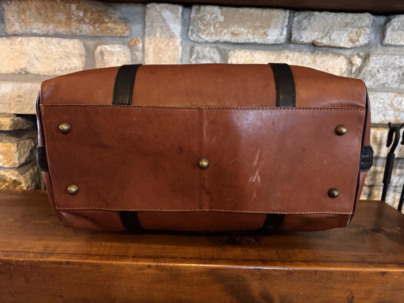 Handcrafted Italian Leather Weekender Duffle Bag 21in Brown & Black-w/Brass Feet